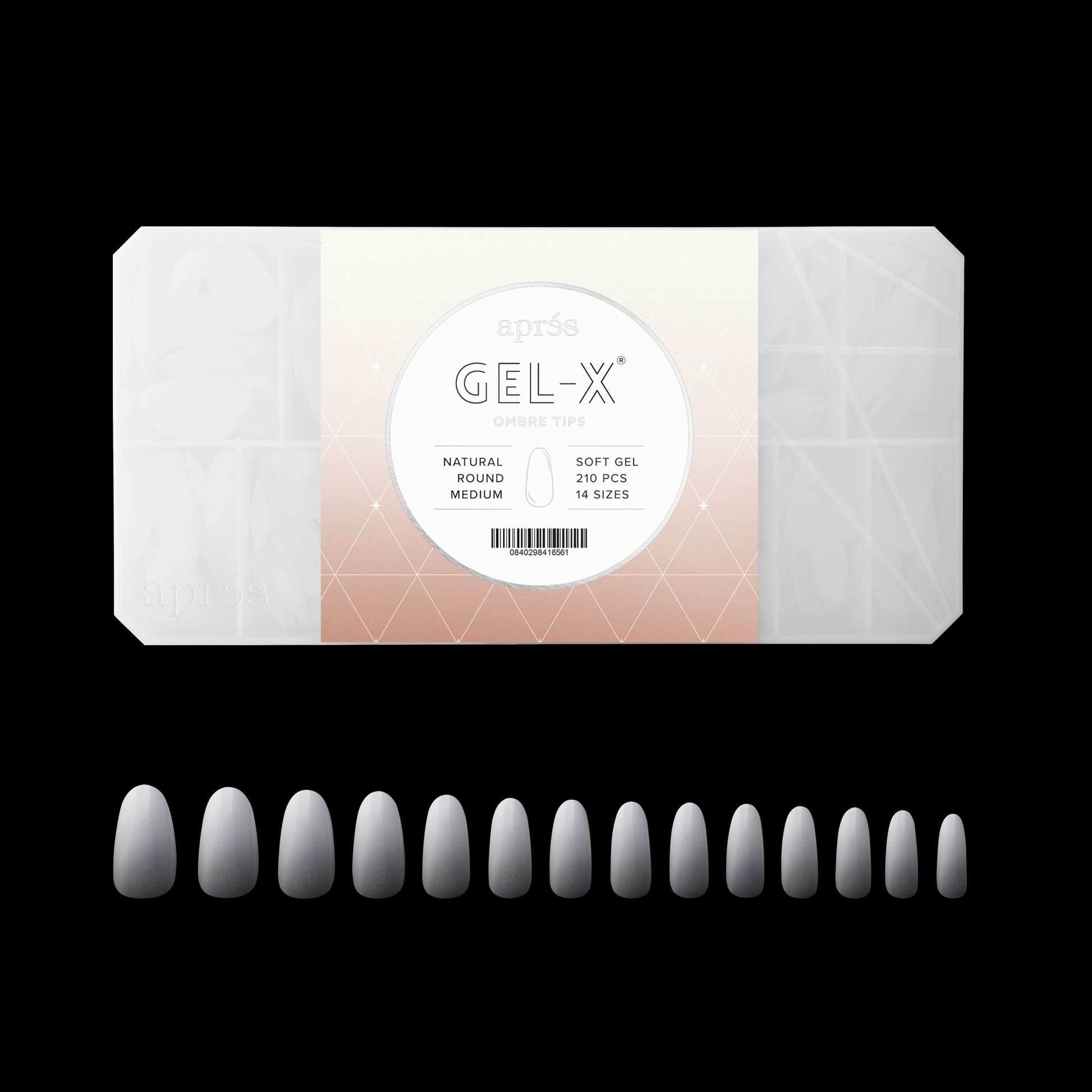 Apres Gel X Ombre Nail Tips - 210pc Natural Medium Round Press-On Nails for DIY Manicure | Perfect for Home, Salon, Parties & Special Occasions