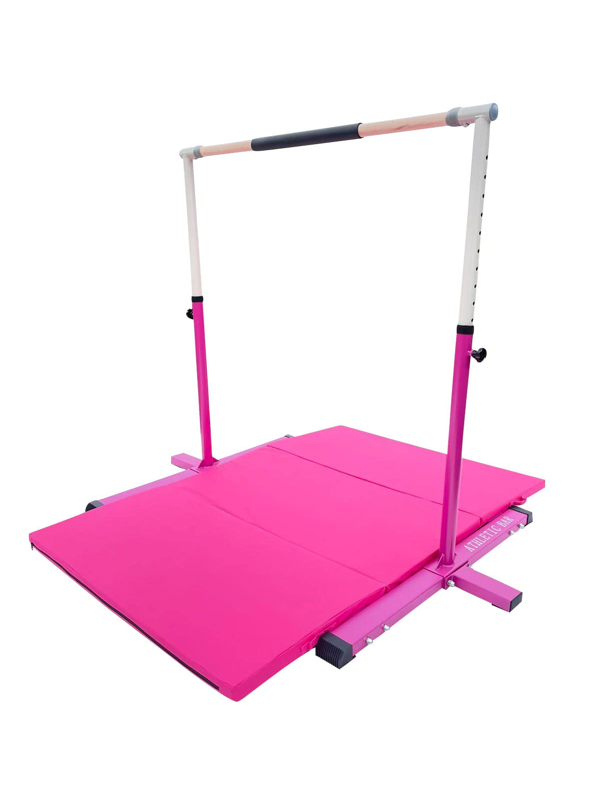 Adjustable Gymnastics Bar for Kids & Adults - 3 to 5 FT Height, with 6'x4' Tumble Mat - Home Gym Equipment for Junior Gymnasts - Expandable Asymmetric Training Bar (Pink) - Perfect for Indoor Practice, Backyard Training & Gymnastics Skill Development