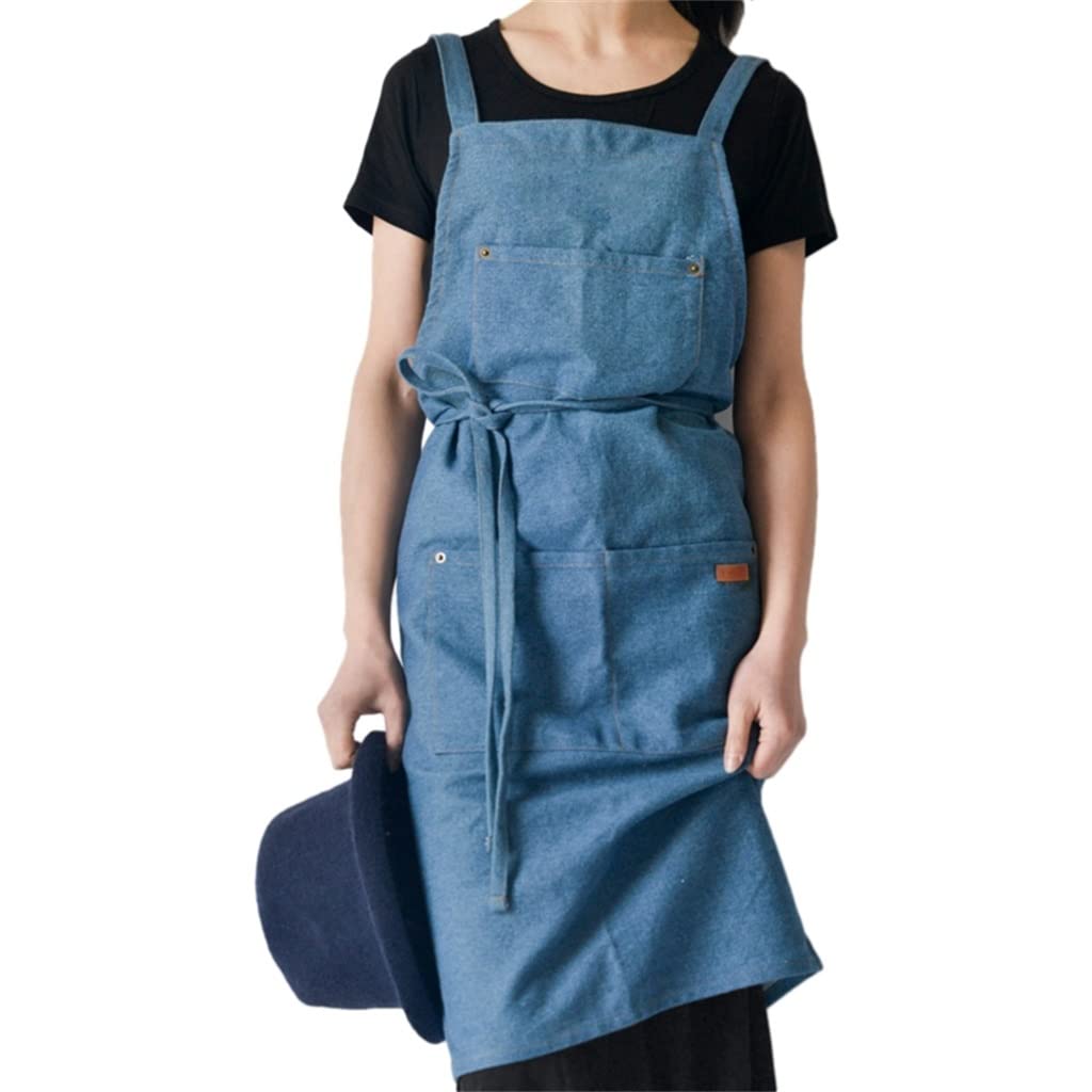 Premium Denim Apron for Cooking, Baking & BBQ - Adjustable Halter Style for Men & Women - Ideal for Chefs, Coffee Shops & Home Kitchens (Color: Blue, Size: One Size) - Perfect for Grilling, Baking & Barista Work