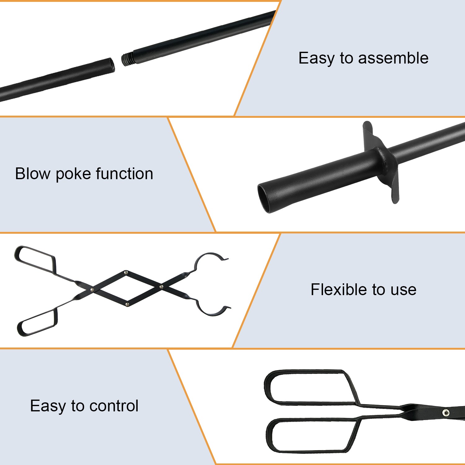 VODA Fireplace Tools Set - Fire Poker & Tongs for Fire Pit, Bonfire, Wood Stove | Durable Steel Fireplace Accessories for Indoor & Outdoor Use
