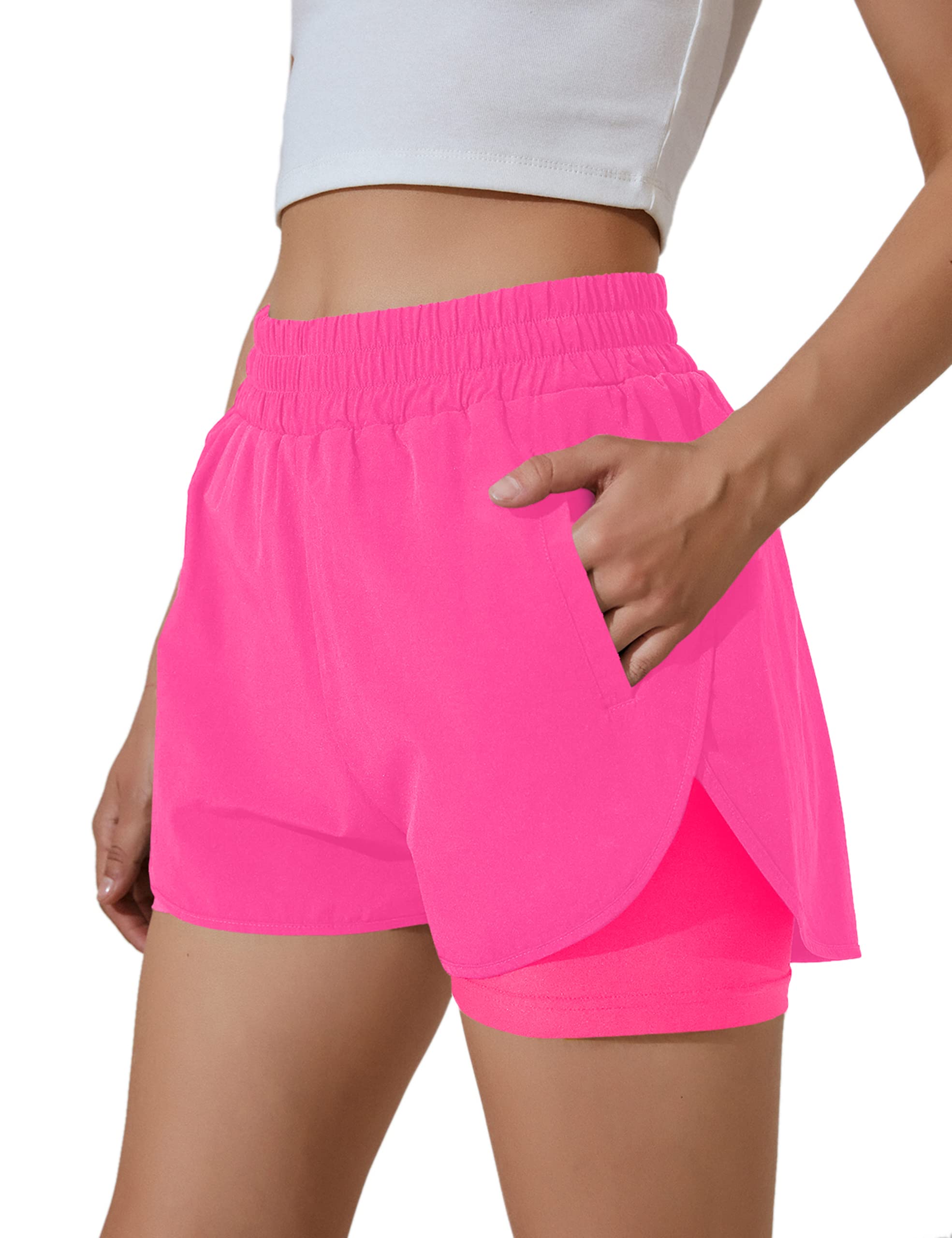 BMJL Women's High Waisted Running Shorts with Elastic Waistband & Pockets - Breathable Athletic Workout Shorts for Gym, Yoga, Jogging and Outdoor Sports