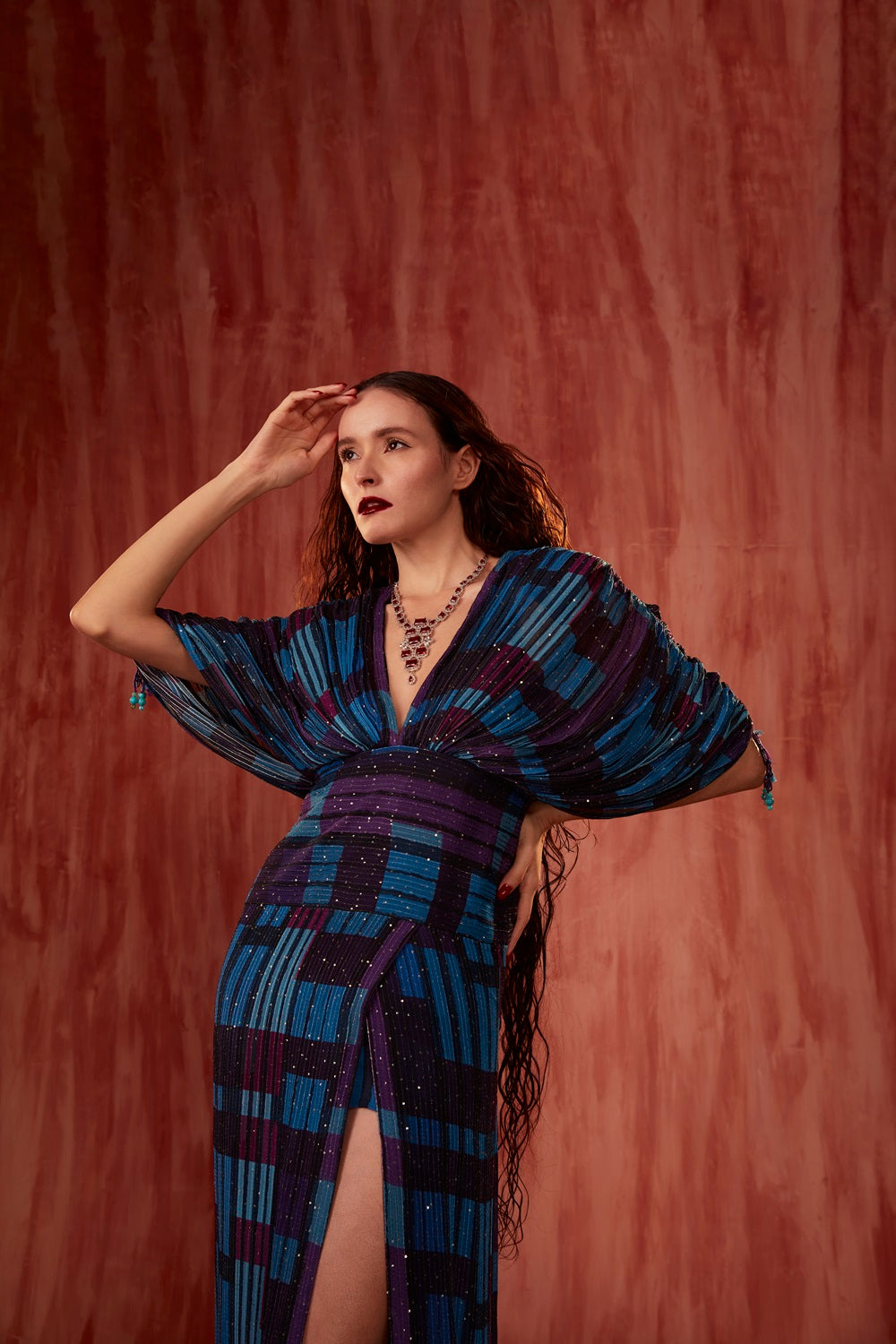 Stylish Blue Tile Print Dress with Side Slit - Perfect for Summer Outings, Beach Vacations & Casual Dates