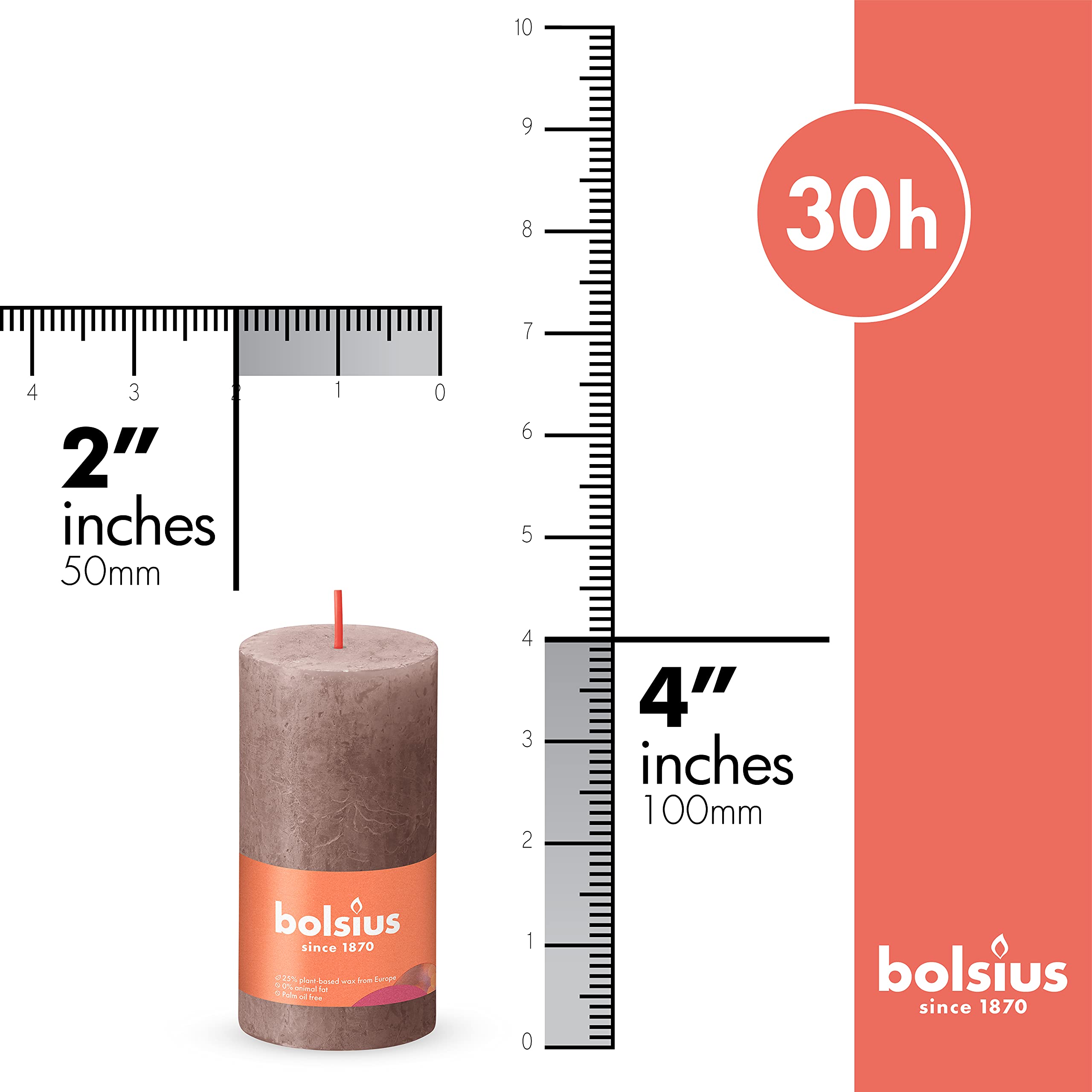 BOLSIUS 4 Pack Taupe Rustic Pillar Candles - 2 X 4 Inches - Premium European Quality - Unscented Dripless Smokeless 30 Hour Burn Time - Natural Plant-Based Wax - Perfect for Wedding Centerpieces, Romantic Dinner Decor, and Party Lighting