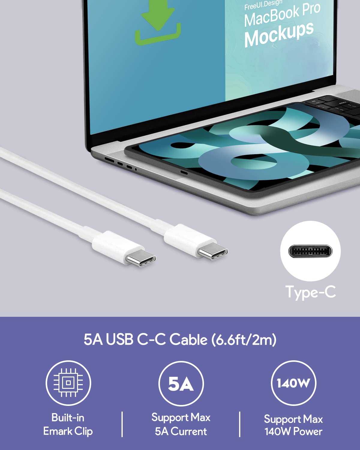 140W USB C Fast Charger for MacBook Pro 13/14/15/16 Inch (2016+) & MacBook Air (2018+) - Includes 6.6ft USB-C Cable - Compatible with 118W/96W/87W/67W/61W MacBook Chargers - Perfect for Travel, Office & Home Use