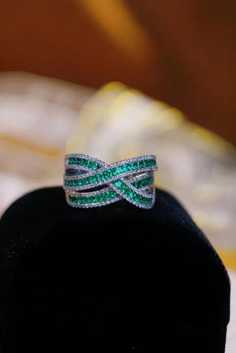 18K White Gold Cross Ring with Real Diamond & Natural Emerald for Women | Elegant Party & Wedding Jewelry | Perfect for Gifts, Anniversaries & Special Occasions