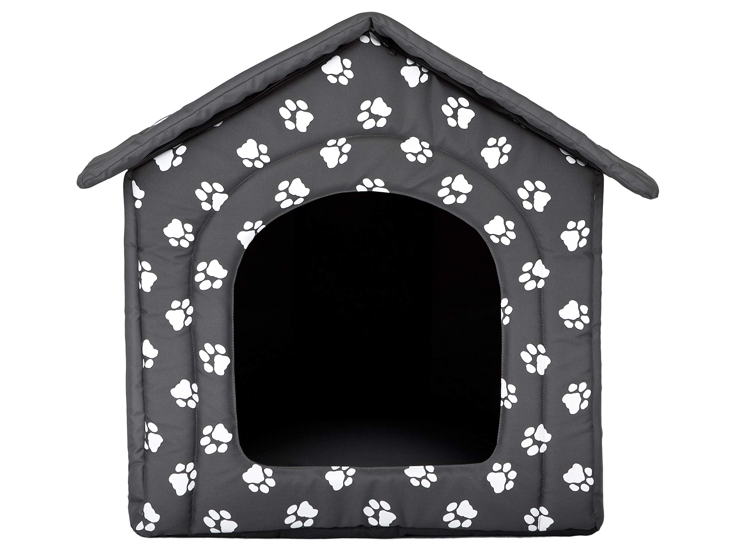 Waterproof Dog House with Paws Design - Grey Outdoor Pet Shelter (60x55x60cm) for Small to Medium Dogs - Perfect for Backyard, Patio & Camping Use