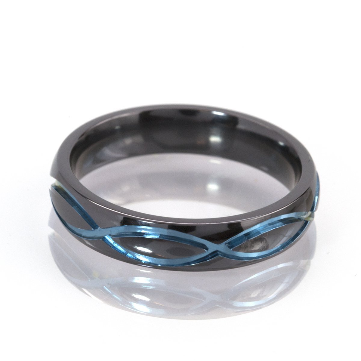 Blue Anodized Infinity Ring for Women - Handcrafted Carved Blue & Black Stainless Steel Band - Unique Infinity Jewelry Gift for Anniversary, Valentine's Day - Perfect for Everyday Wear & Special Occasions