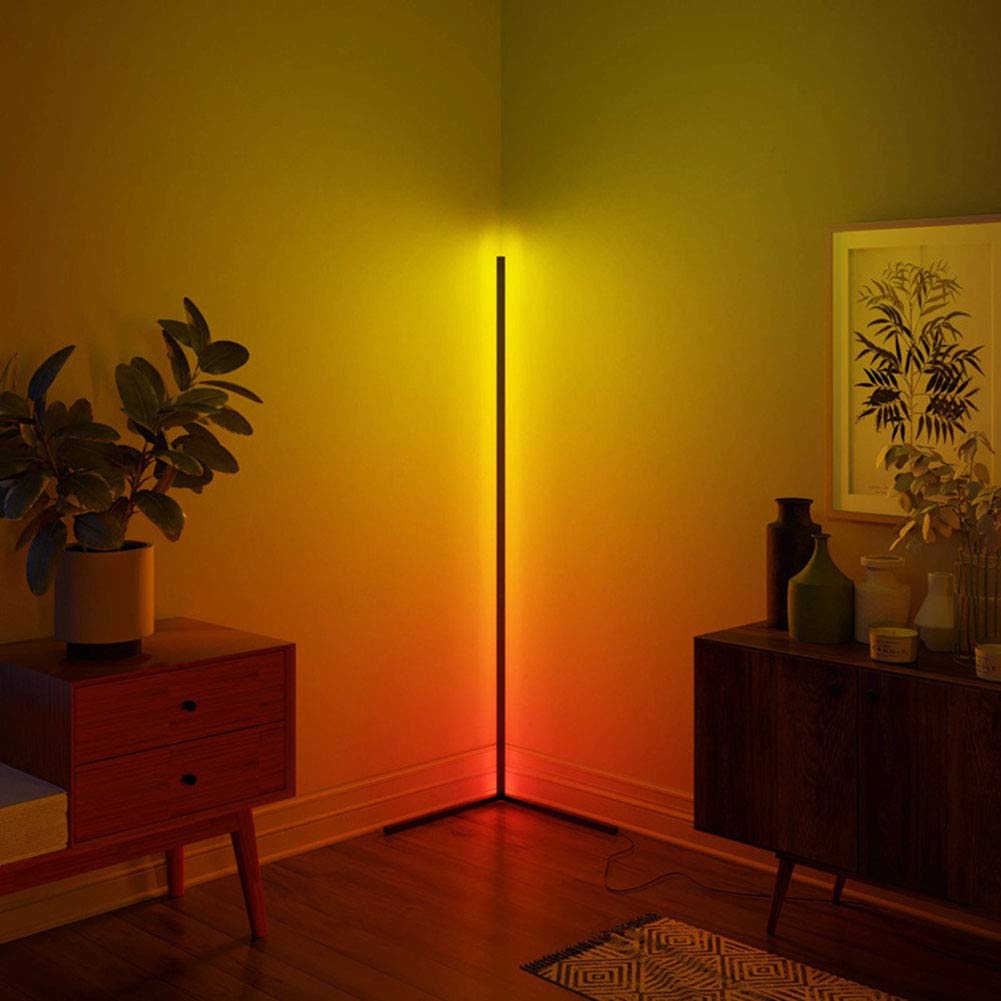 Xianfei Corner Floor Lamp with RGB Remote Control - Dimmable Standing Light for Living Room, Bedroom, Office - Black Modern LED Night Light for Home Decor & Ambiance