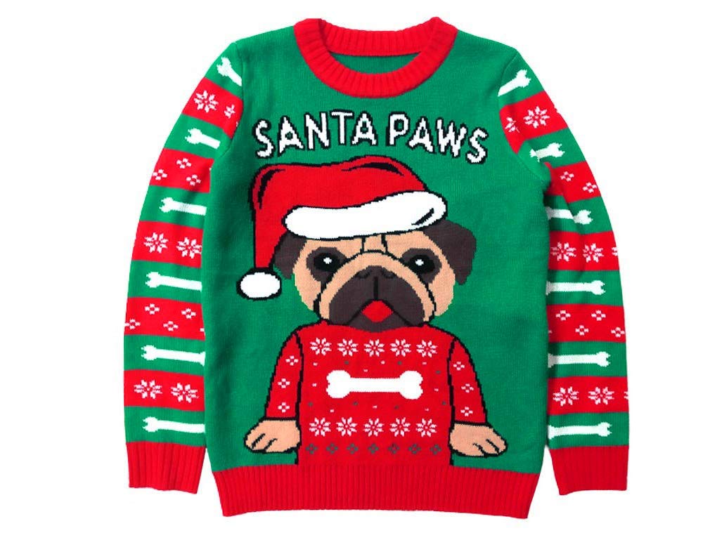 Pug Ugly Christmas Sweater for Kids & Teens | Funny Santa Paws Holiday Sweater for Boys & Girls | Perfect for Christmas Parties & Family Photos