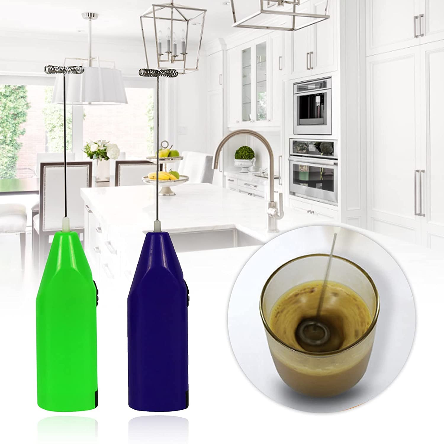 Electric Milk Frother Handheld Mini Mixer - 2Pcs Whisk for Coffee, Hot Chocolate, Eggs & More - Perfect for Home, Office & Travel Use