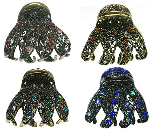 JCGY Set of 4 Crystal Jaw Clips - Metal Hair Claws for Thick Hair (Topaz, Amber, Emerald, Blue) - Strong Hold Hair Accessories for Women, Girls - Perfect for Updos, Ponytails & Everyday Styling