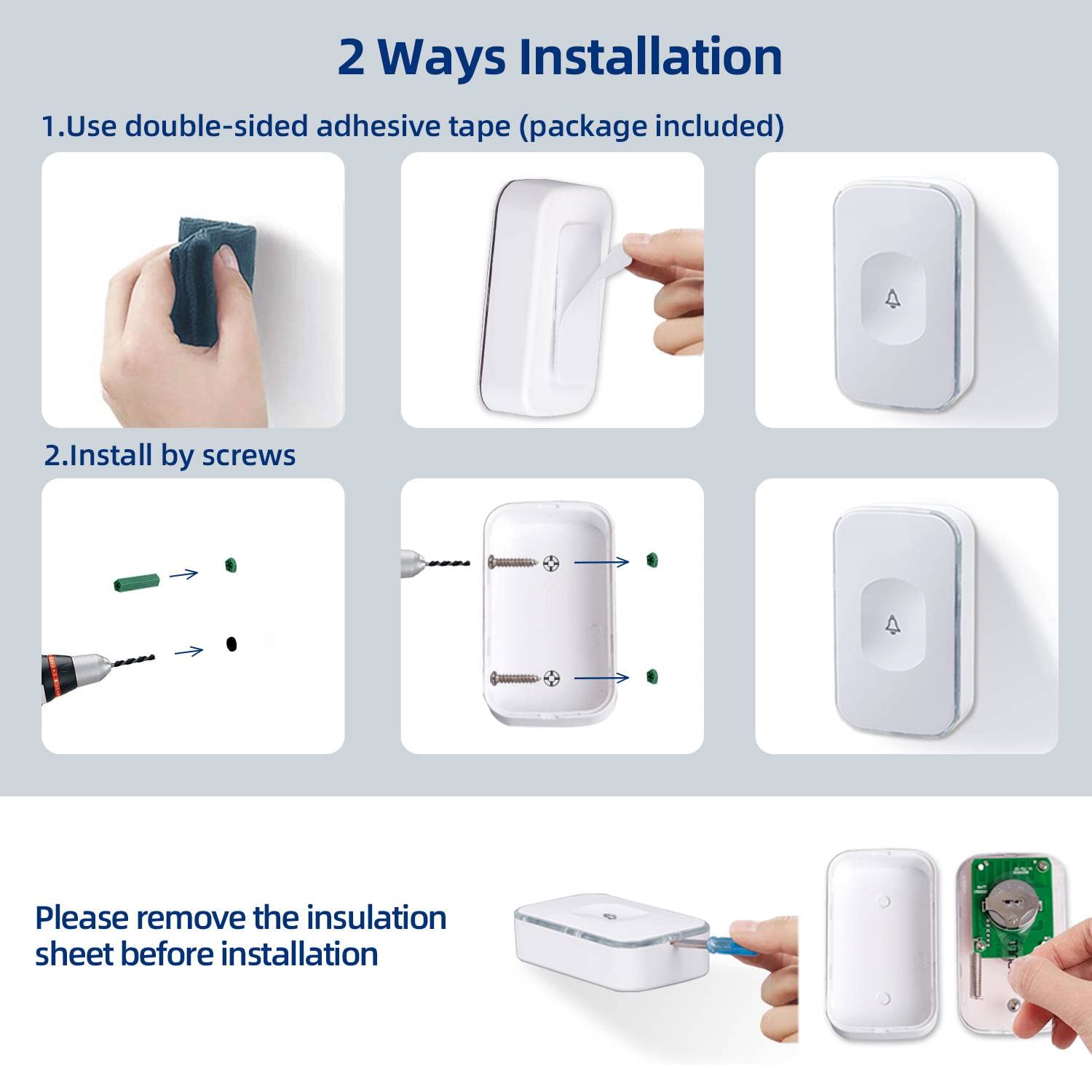 Wireless Doorbell with 36 Melodies & LED Light - 1200ft Range, Battery Operated, Portable Chime for Home, Office, Hearing Impaired - Easy Installation & Adjustable Volume (1 Button + 1 Receiver, White) - Perfect for Apartments, Houses, Elderly & People with Disabilities