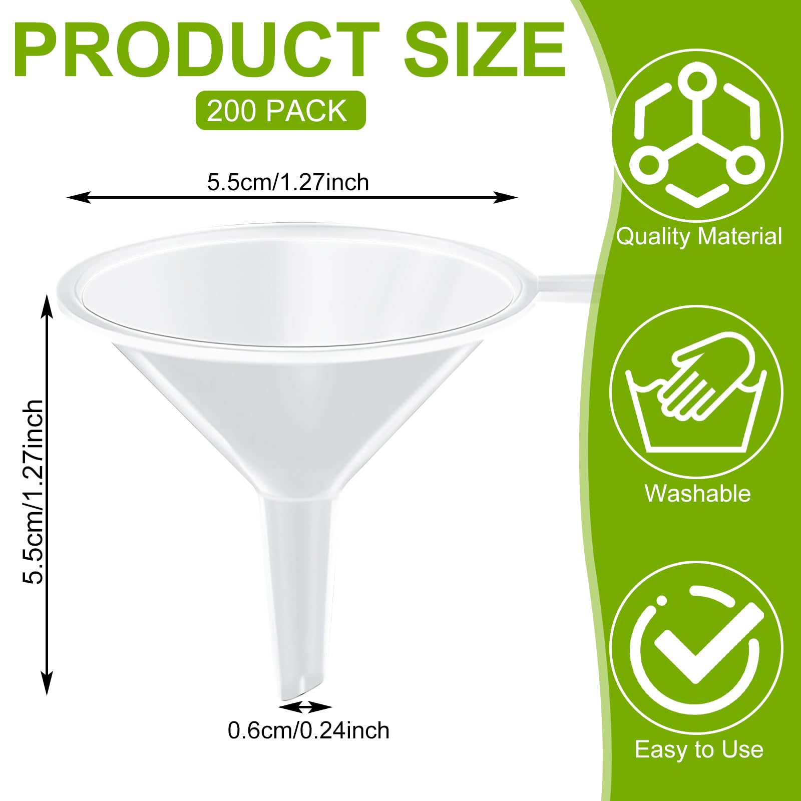200 Pack Plastic Mini Funnels - 2.2 Inch Small Funnel for Essential Oils, Spices, Lab Bottles, Sand Art & DIY Crafts - Perfect for Home, Kitchen, Science Experiments & Recreational Activities