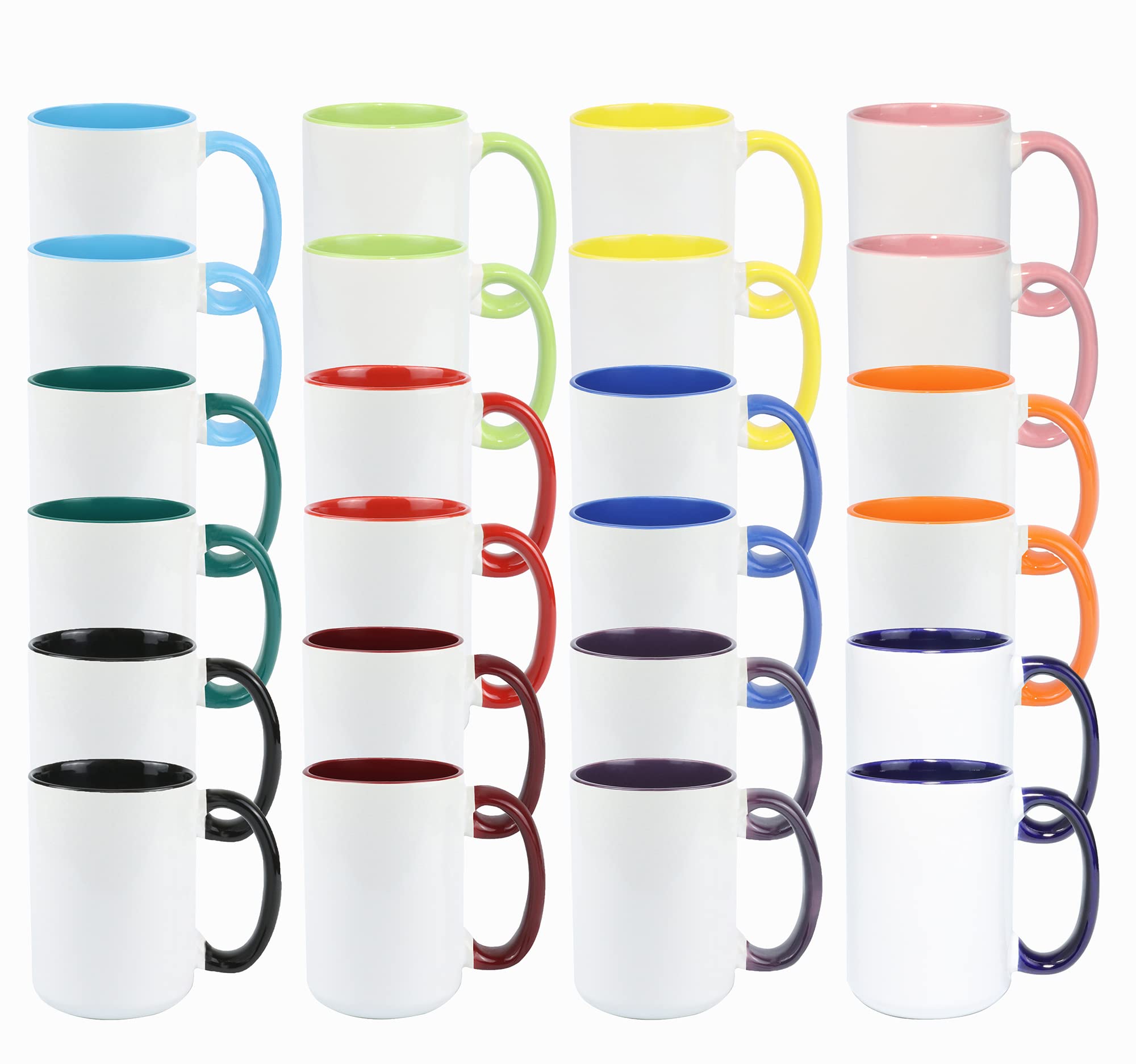 Premium 15oz Sublimation Coffee Mug - 12 Vibrant Colors, Bulk Pack of 24 - Perfect for Custom Printing, Gifts & Office Use
