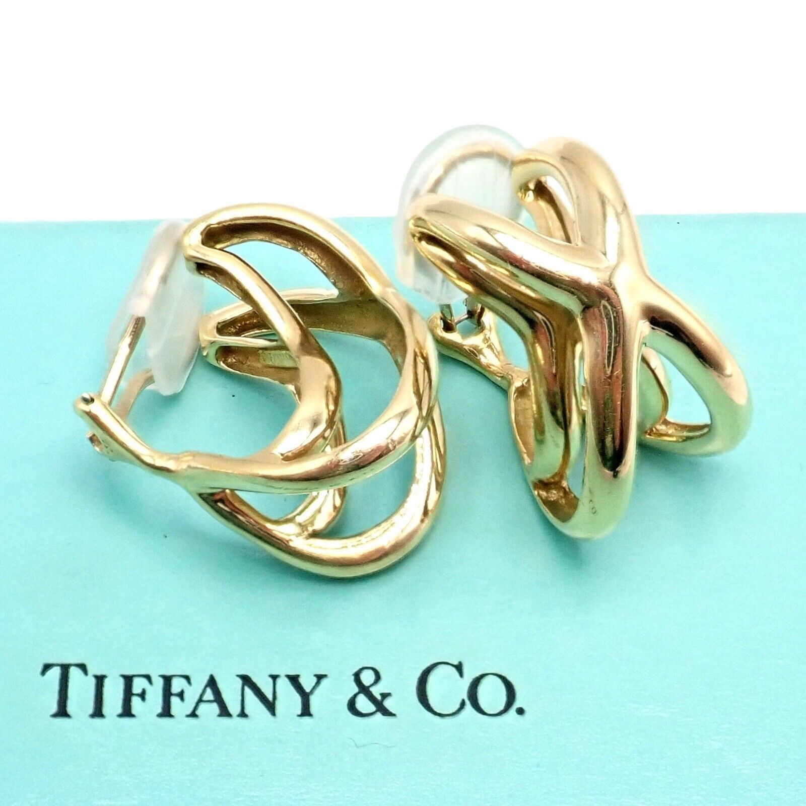 Vintage Tiffany & Co Claflin 18k Yellow Gold Large Double X Crisscross Earrings - Luxury Statement Jewelry for Women, Perfect for Weddings & Special Occasions