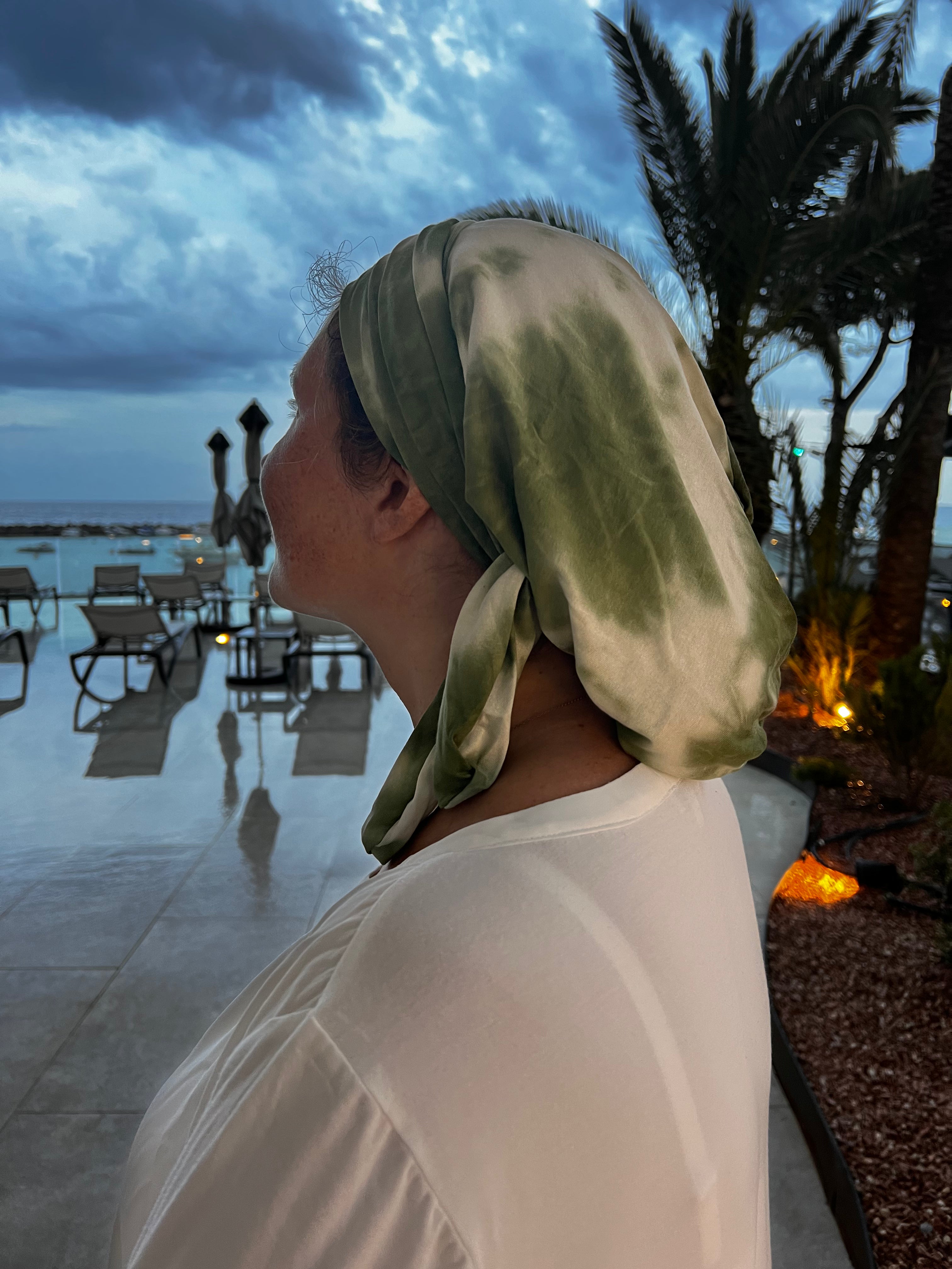 Tie Dye Green Wrap Around Turban Snood Headwear | 10-Way Adjustable Hair Wrap Scarf | Made in USA by Uptown Girl | Perfect for Yoga, Beach, Workouts & Fashion Accessories