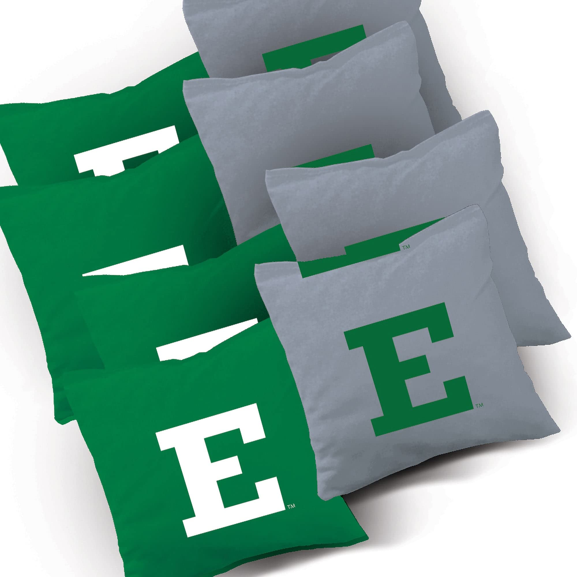 Custom Regulation Size Cornhole Board Set with Team Logo - Distressed Wood Design for Tailgating & Backyard Games - Skip's Garage Eastern Michigan Edition
