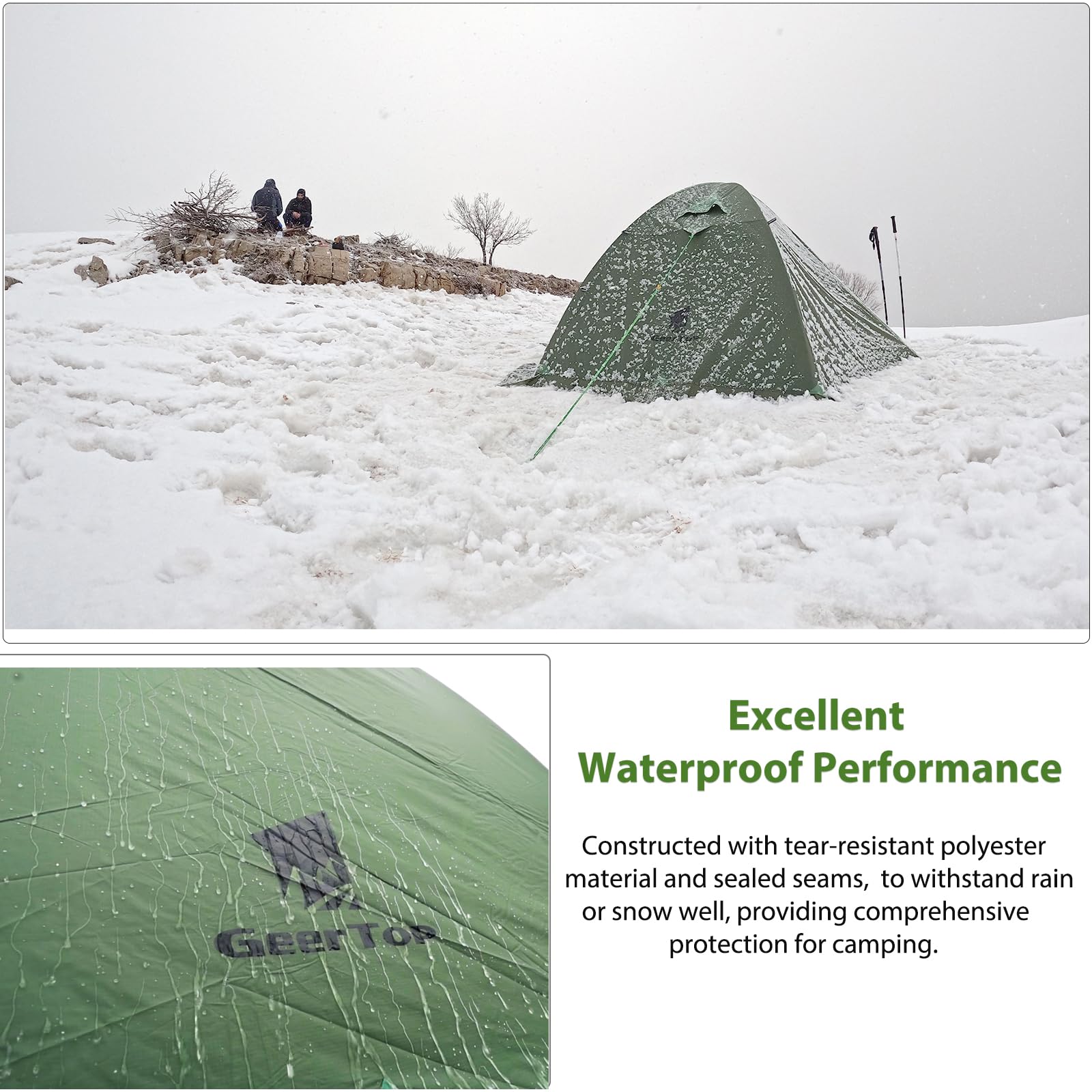 GEERTOP Ultralight 2-Person Backpacking Tent - 4 Season Waterproof Camping Tent with Double Layer for Cold Weather - Easy Setup for Family Camping, Hiking, Hunting & Mountaineering - Perfect for Outdoor Adventures & Travel