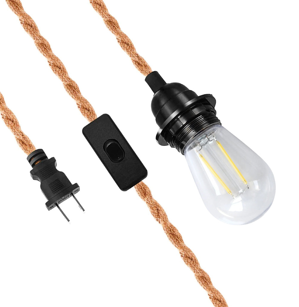 15FT Jute Rope Pendant Light with LED Bulbs & Switch - Vintage Industrial Hanging Lamp for Kitchen Island, Dining Room, or Bedroom Lighting