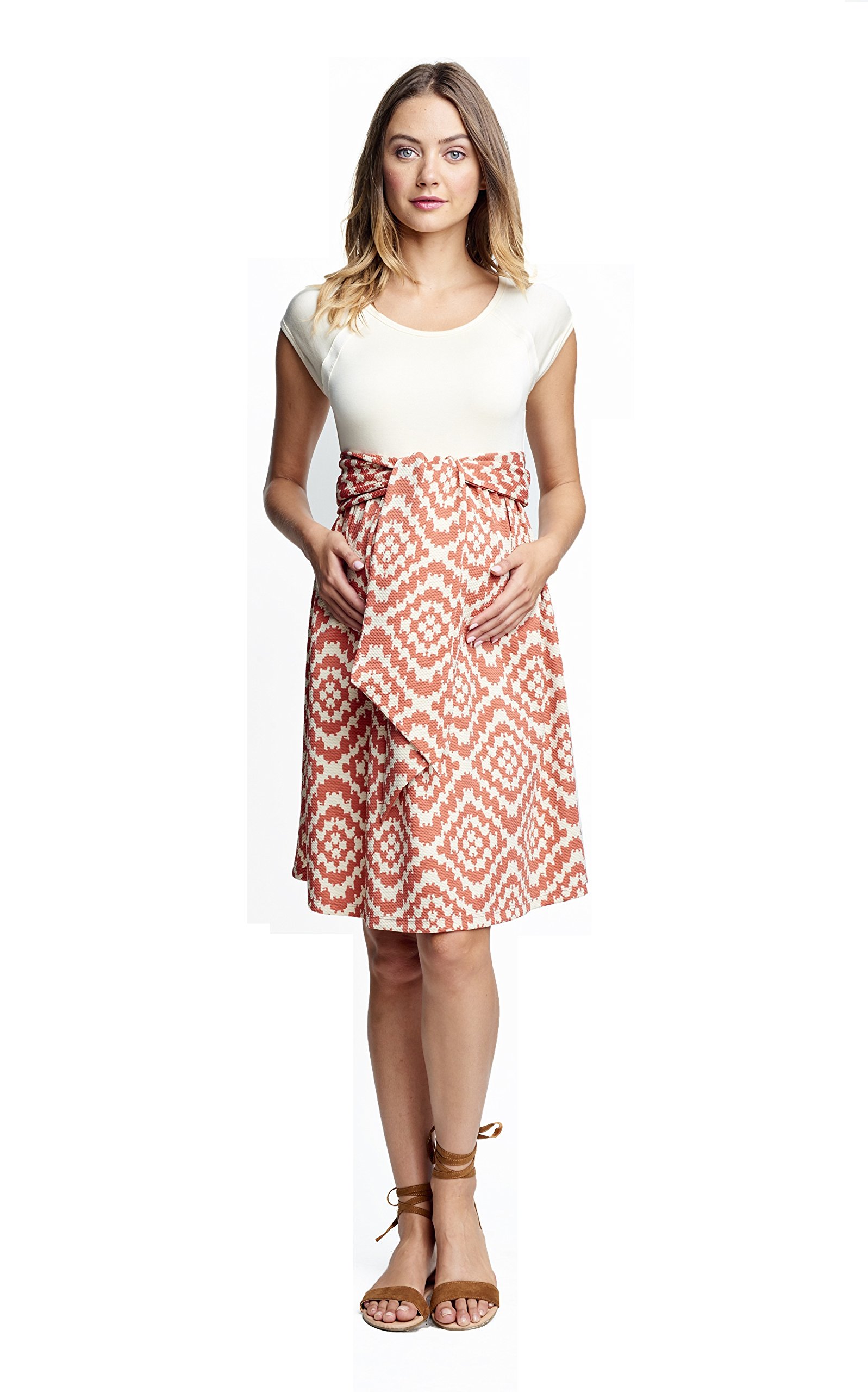 Maternal America Women's Maternity Front Tie Dress - Comfortable Pregnancy Dress for Baby Shower, Nursing, and Everyday Wear