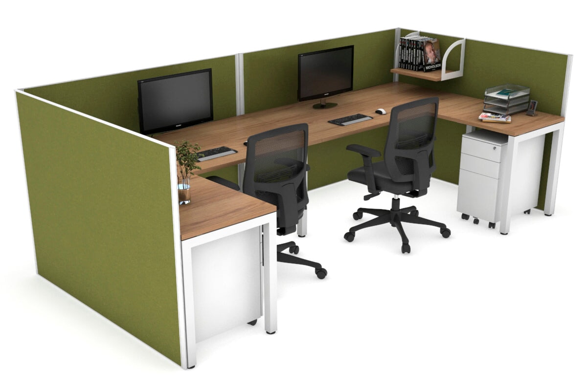 Quadro Square Legs 2-Person Corner Workstation - U-Shaped White Frame Office Desk [1800L x 1800W with Cable Management] - Perfect for Home Office & Collaborative Workspaces