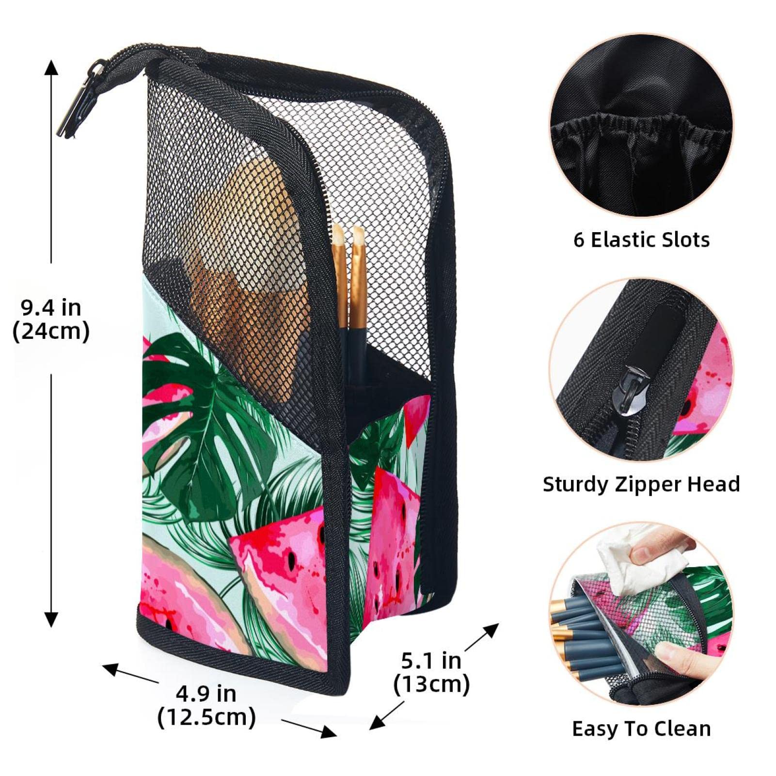 12-Piece Makeup Brush Organizer Bag with Watermelon Tropical Leaf Design - Portable Cosmetic Brush Holder Case for Travel & Home Storage | Perfect for Makeup Artists & Beauty Enthusiasts