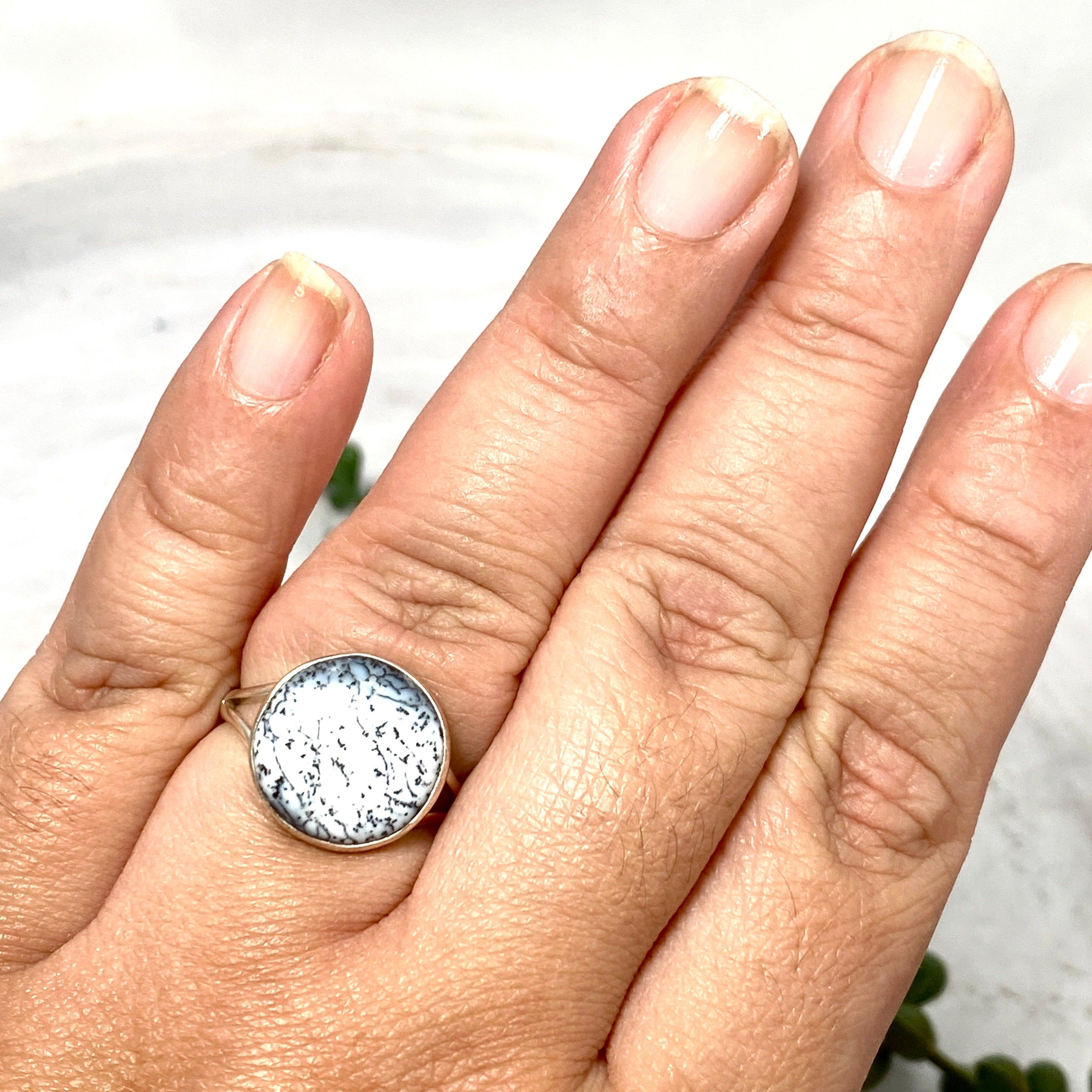 Dendritic Opal Round Ring Size 10 - KRGJ2295 | Elegant Handmade Jewelry for Women, Perfect for Weddings, Parties & Gifts