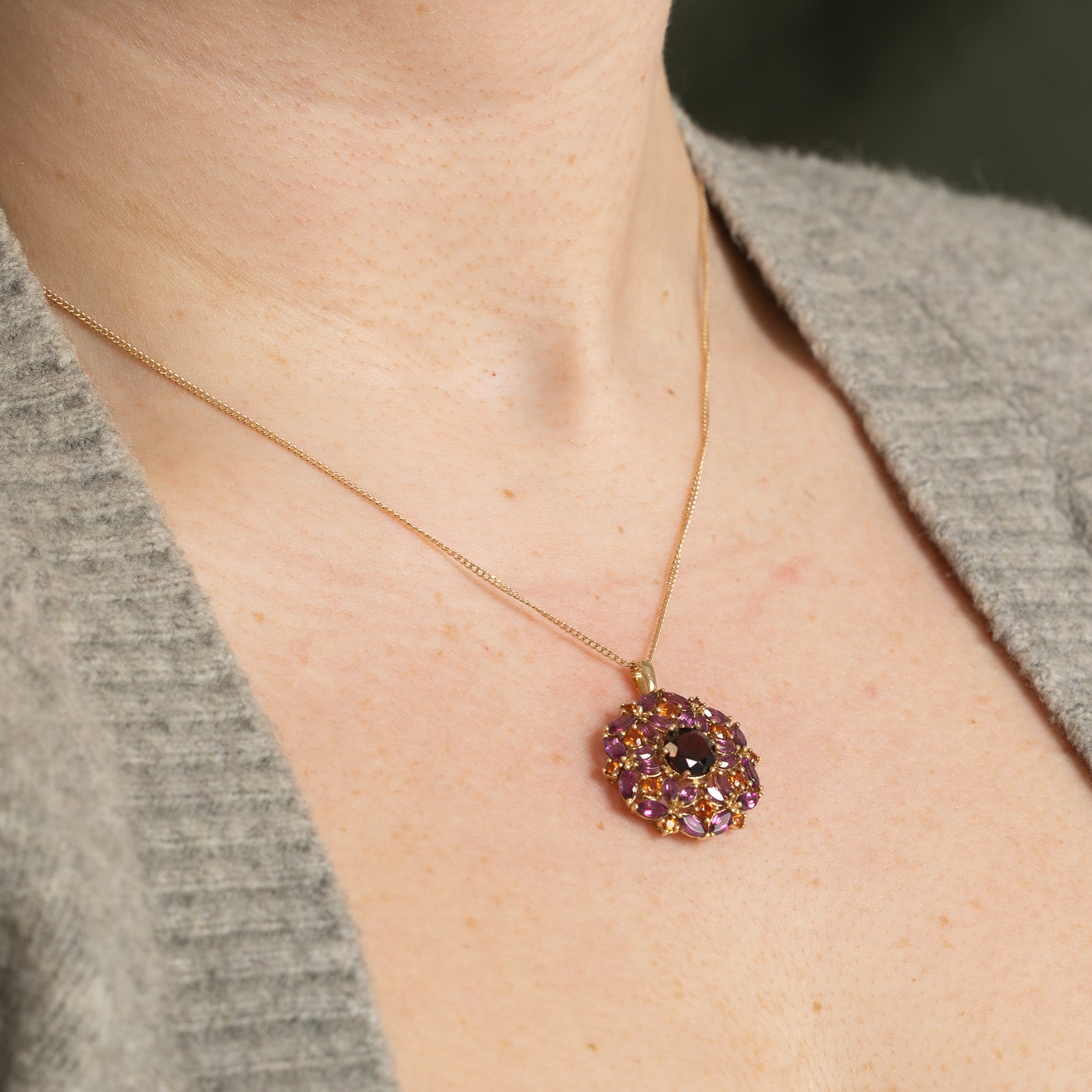 6.50ctw Garnet Floral Pendant Necklace - Elegant Bohemian Jewelry for Women | Perfect for Weddings, Parties & Special Occasions