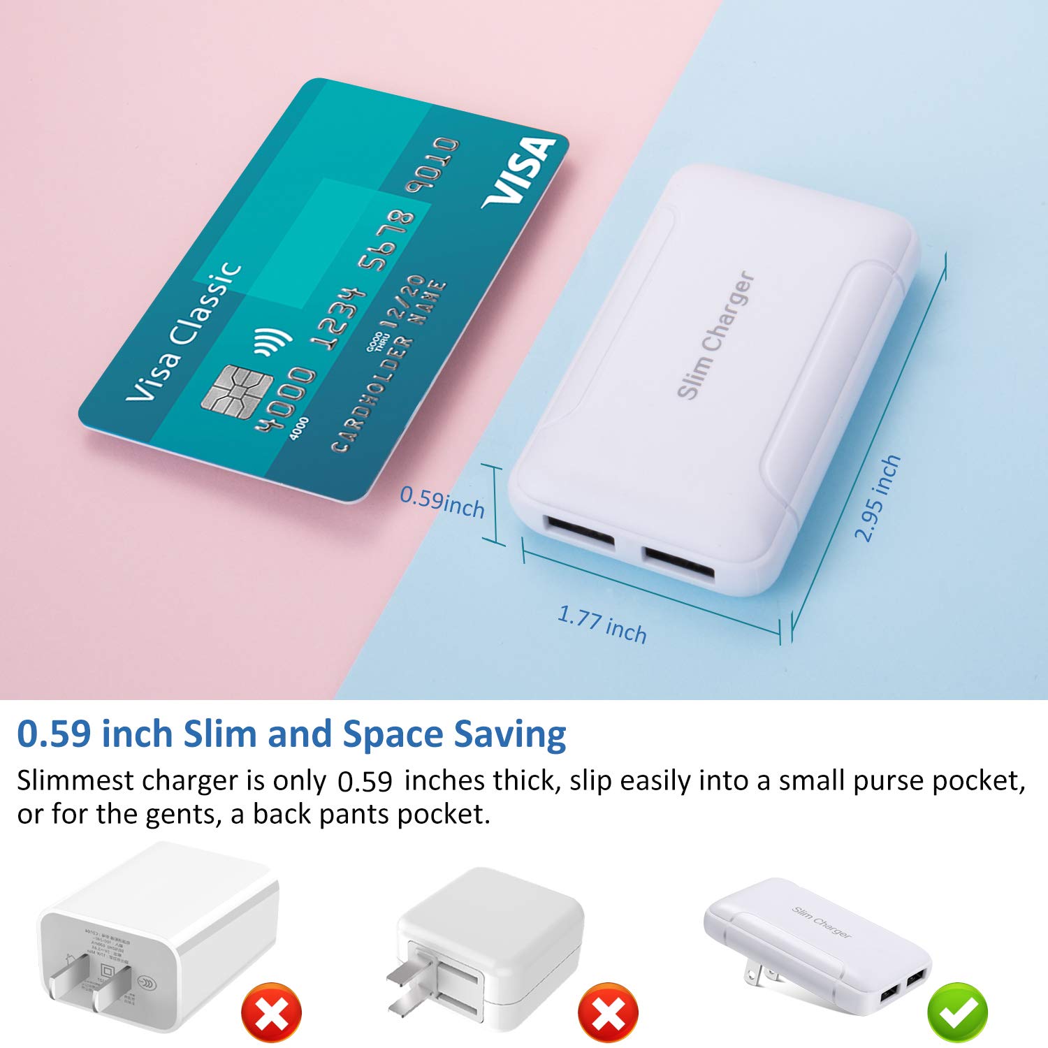 Pofesun Dual Port USB Wall Charger - Fast Charging Power Adapter with Foldable Plug for iPhone 16/15/14/13/12/11 Pro Max, Samsung Galaxy S25/S24/Note 20, LG - Compact & Slim Design for Home, Office, Travel Charging Needs