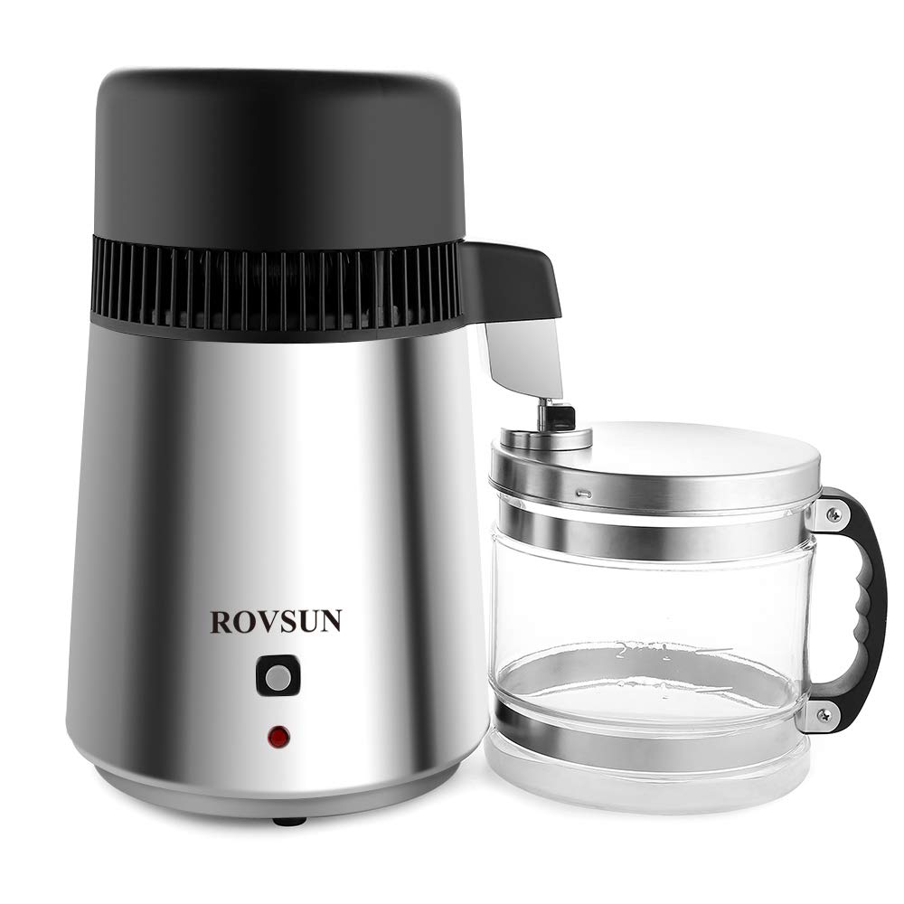 ROVSUN Upgraded 4L/1.1 Gallon Countertop Water Distiller - 750W Stainless Steel Home Distilled Water Maker with Glass Container (1L/H, Silver) | Perfect for Purifying Drinking Water, Baby Formula, Coffee & Humidifiers