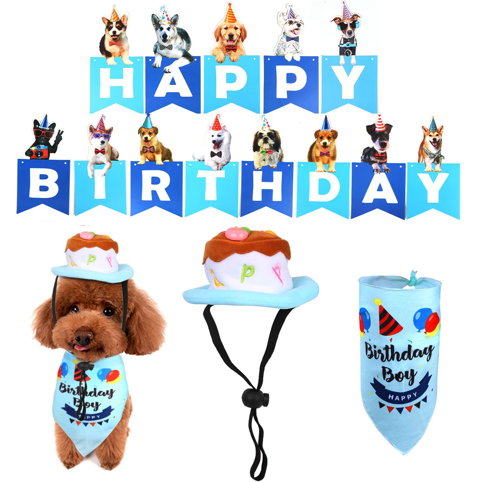 Reusable Dog Birthday Party Supplies & Halloween Costumes for Dogs - Custom Bandana Scarf with Letters, Birthday Hat & Banner for Boy/Girl Pets | Perfect for Birthday Celebrations, Halloween Parties & Pet Photo Shoots