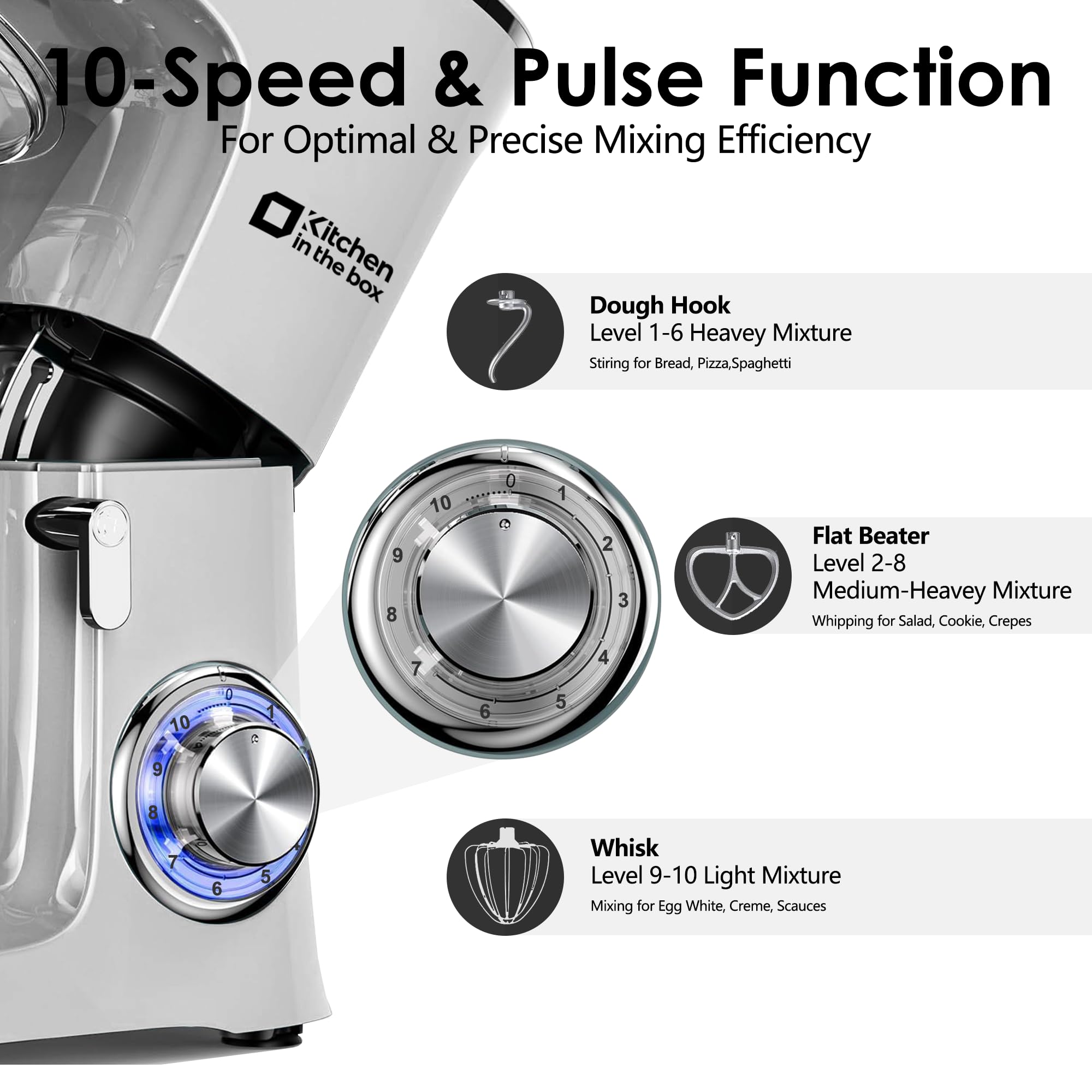 900W 8.5QT Stand Mixer - 10-Speed Tilt-Head Electric Kitchen Mixer with Dough Hook, Wire Whip & Flat Beater - Large Capacity Food Mixer with Splash Guard (Silver) | Perfect for Baking Cakes, Cookies, Bread & More | Ideal for Home Bakers & Professional Kitchens