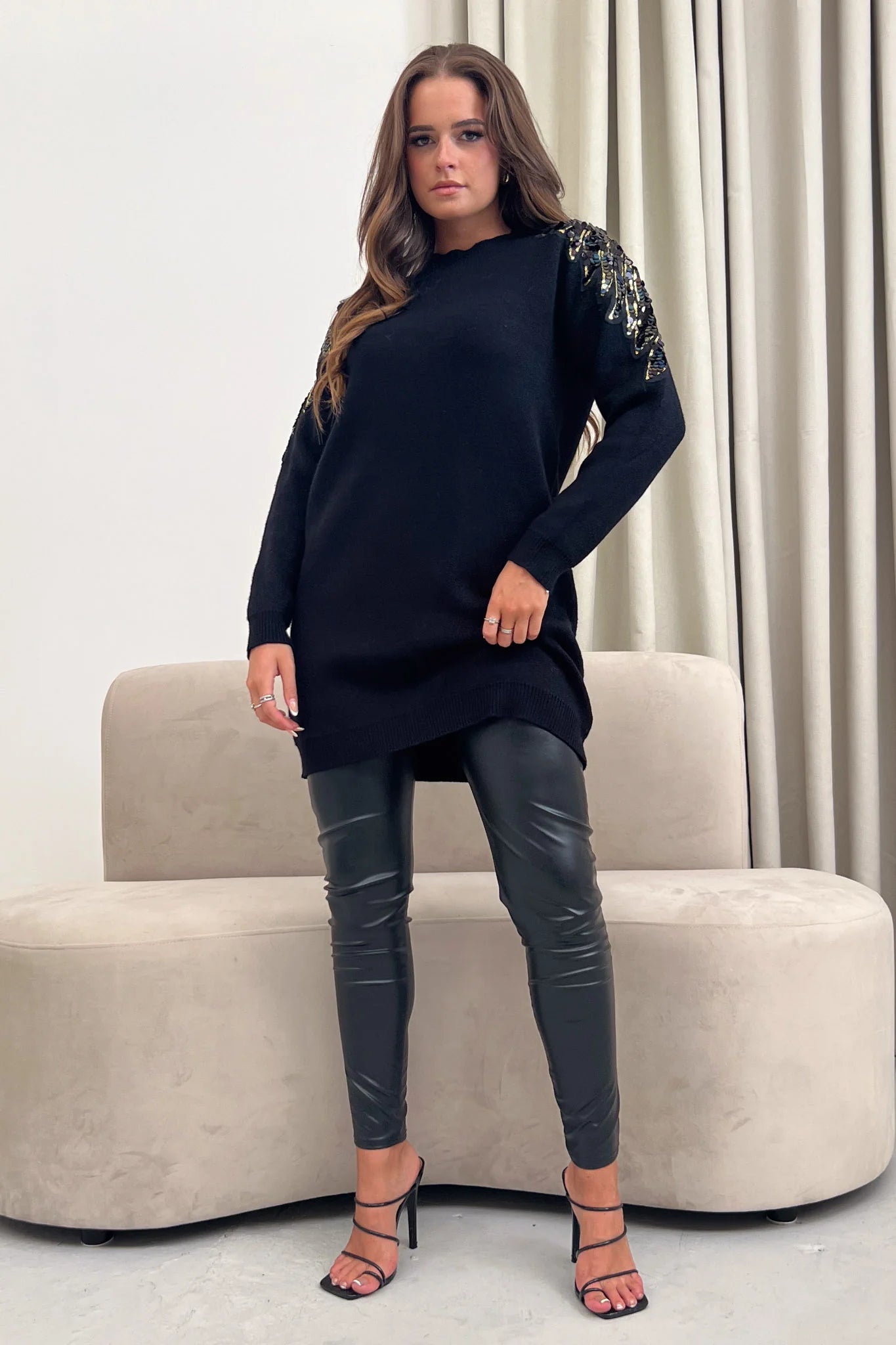Holly Sequin Longline Jumper - Elegant Black Sequin Party Dress for Women | Perfect for Evening Events, Cocktail Parties & Holiday Celebrations