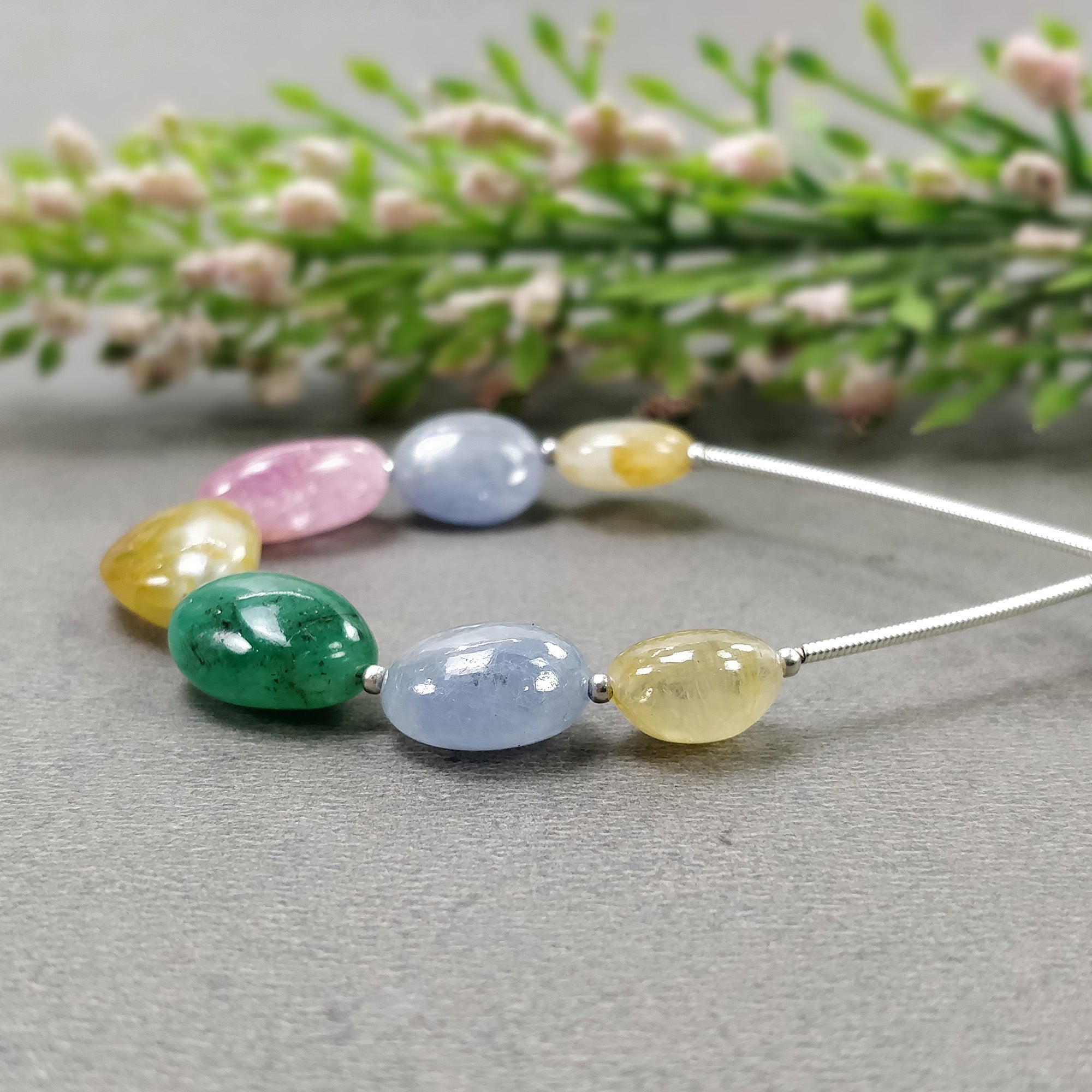 Natural Untreated Chrysoberyl Emerald Burmese Pink Blue Yellow Sapphire Loose Beads - 55.00cts Oval Shape Plain Nuggets (10x9mm to 16x11mm) for Jewelry Making, DIY Crafts & Gemstone Collections