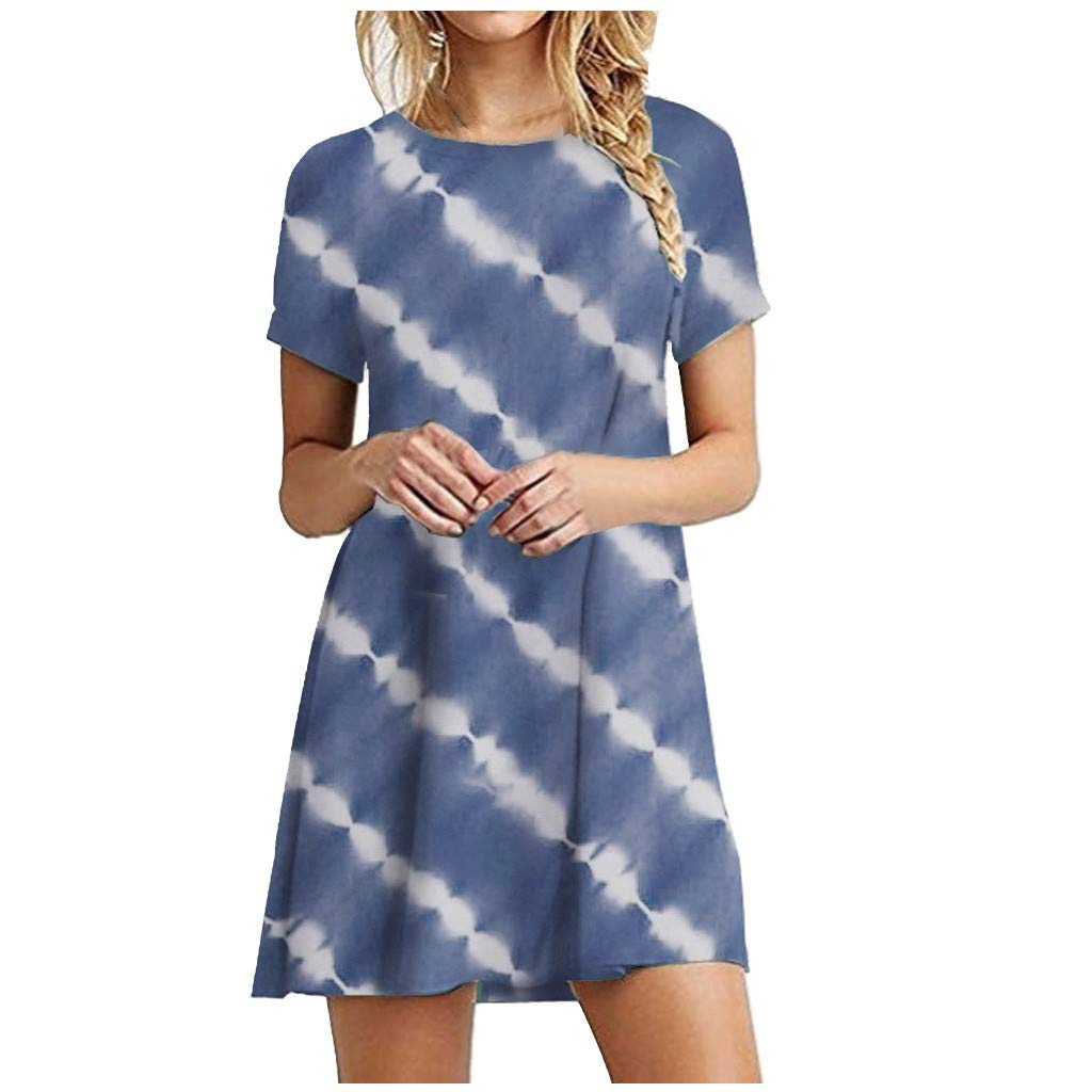 SSDXY Women's Tie-Dye Short Sleeve T-Shirt Dress - Crew Neck Loose Fit Soft Casual Mini Dress for Summer, Beach, Travel & Everyday Wear