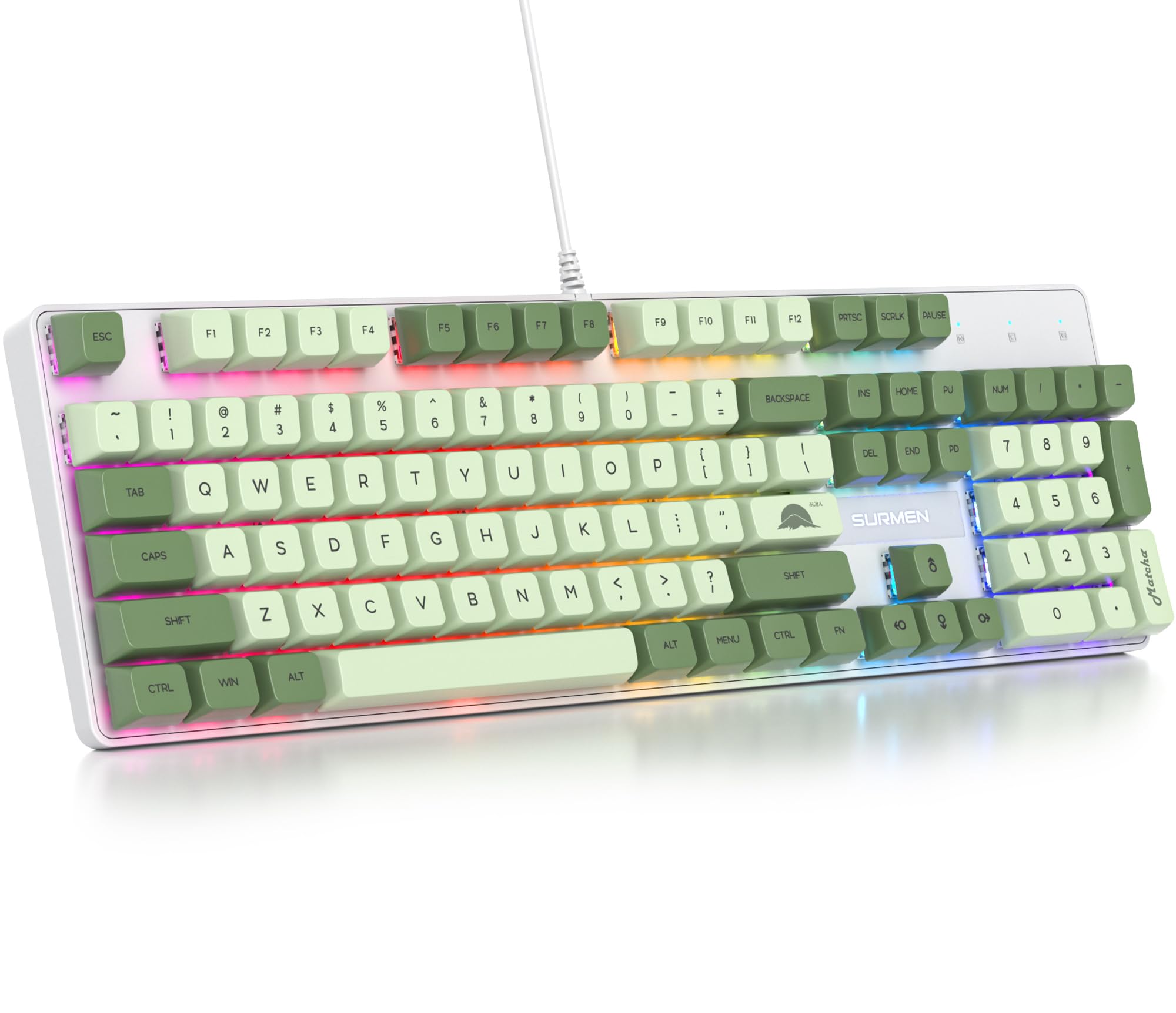 Fogruaden Full Size Mechanical Gaming Keyboard - 104 Keys RGB Backlit with Number Pad, Red Switches, NKRO (Green Matcha Color) for Windows PC & Laptop Gamers | Perfect for Office Work, Gaming, and Typing