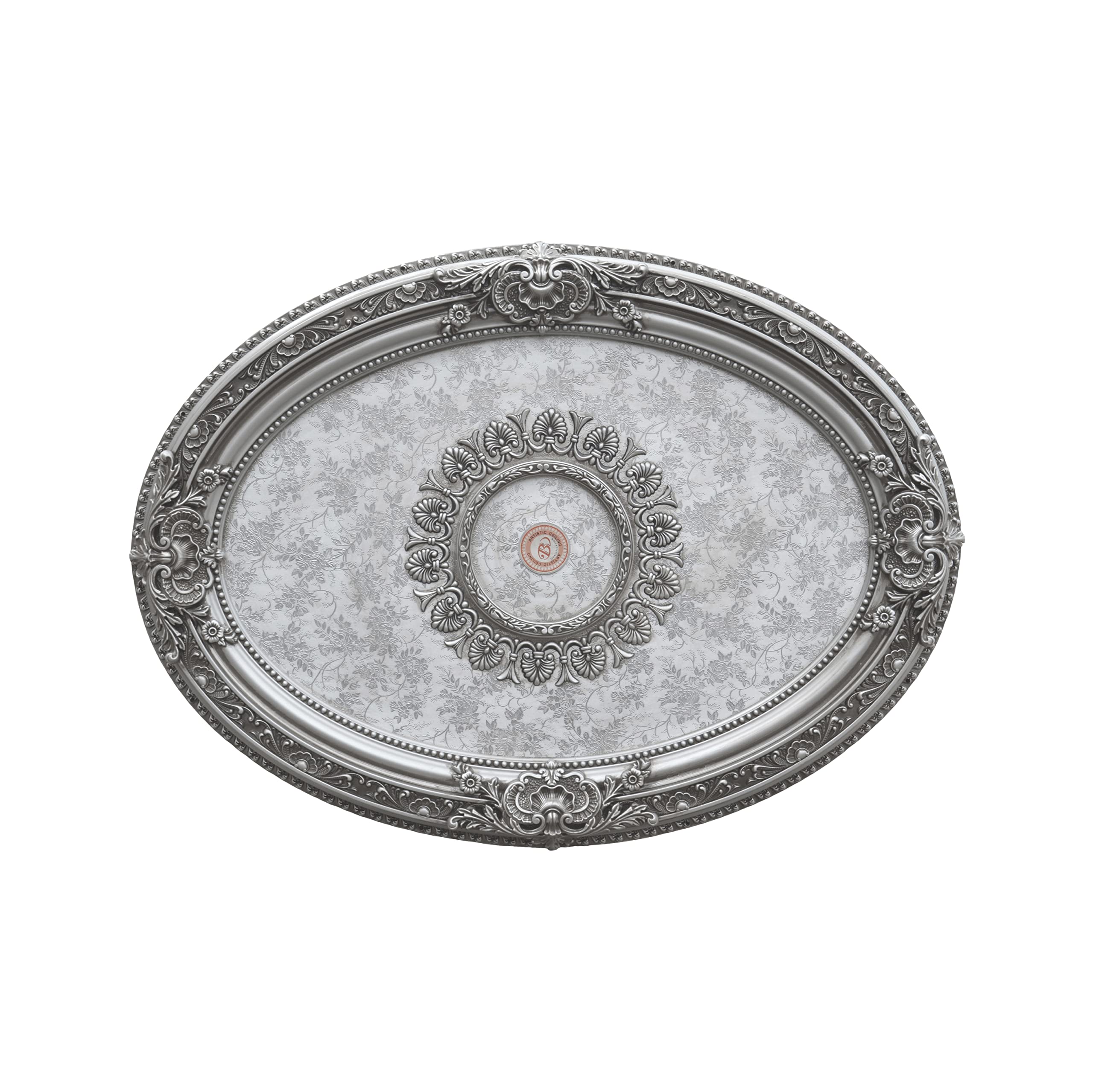 43 Inch Silver Petite Oval Round Chandelier Ceiling Medallion - Elegant Fan Medallion for Dining Room, Bedroom & Living Room Lighting Decor