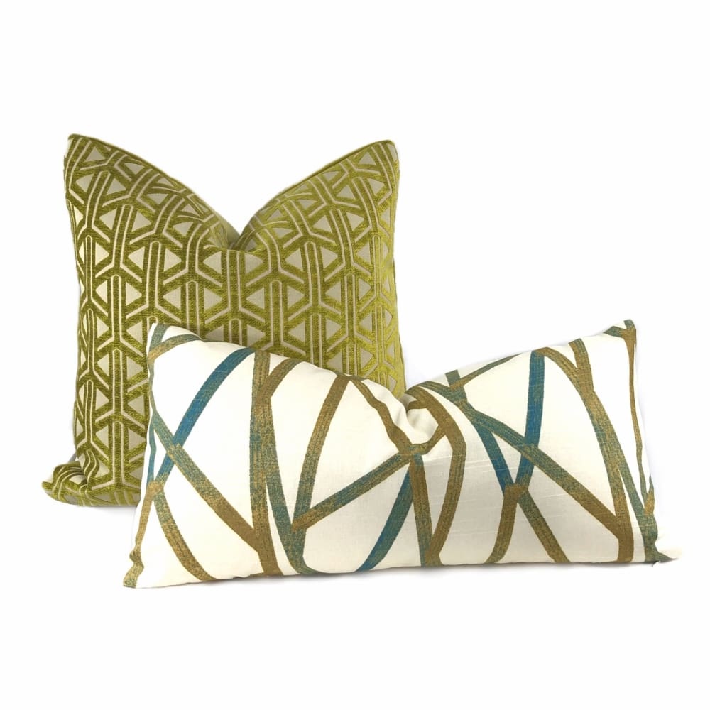 Emerson Chartreuse Wishbone Lattice Decorative Pillow Cover - Bohemian Style Home Decor for Living Room, Bedroom & Sofa