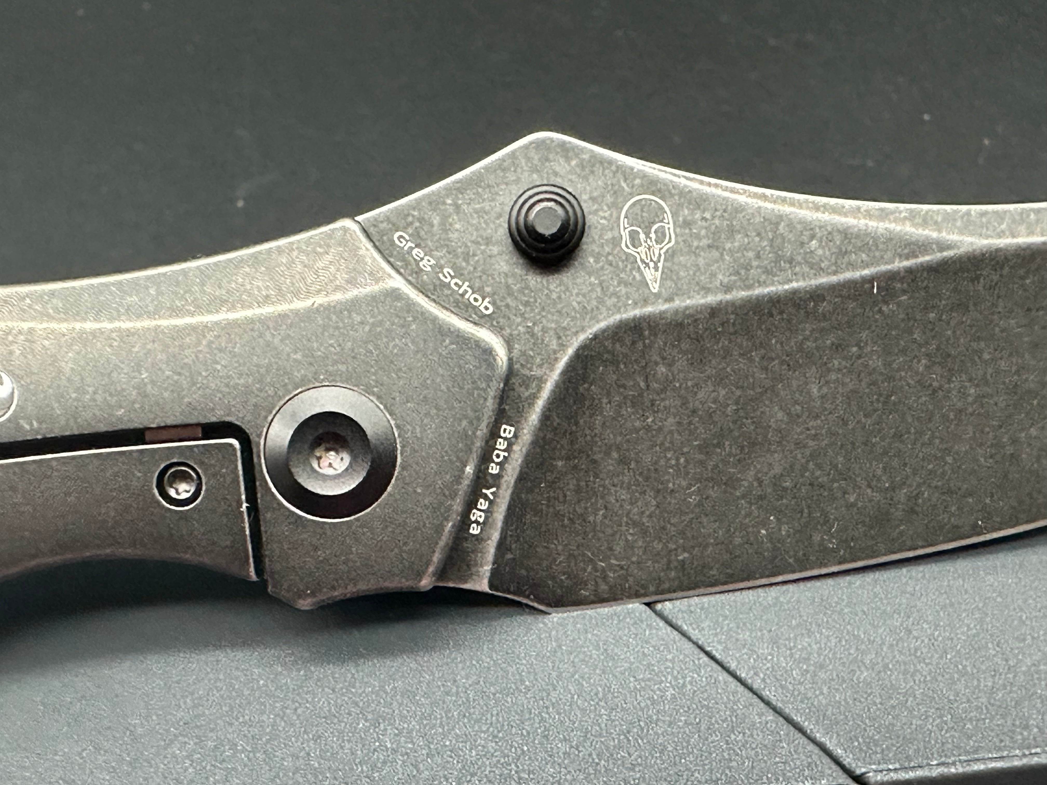KANSEPT BABA YAGA Folding Knife - Blackwash Titanium Handle with Black/White Nebula Carbon Fiber Inlay, 20CV Steel Plain Edge Blade - EDC, Outdoor, Camping, Survival Gear