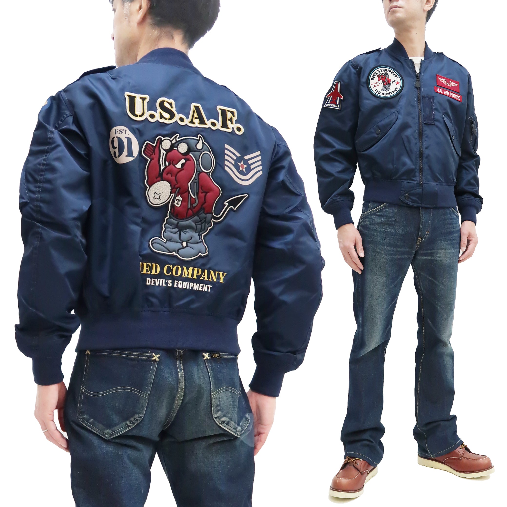 Tedman Men's Lightweight Nylon Bomber Jacket - TL2 190 Flight Jacket in Navy Blue | Lucky Devil Custom Design | Perfect for Casual Wear, Travel & Outdoor Activities