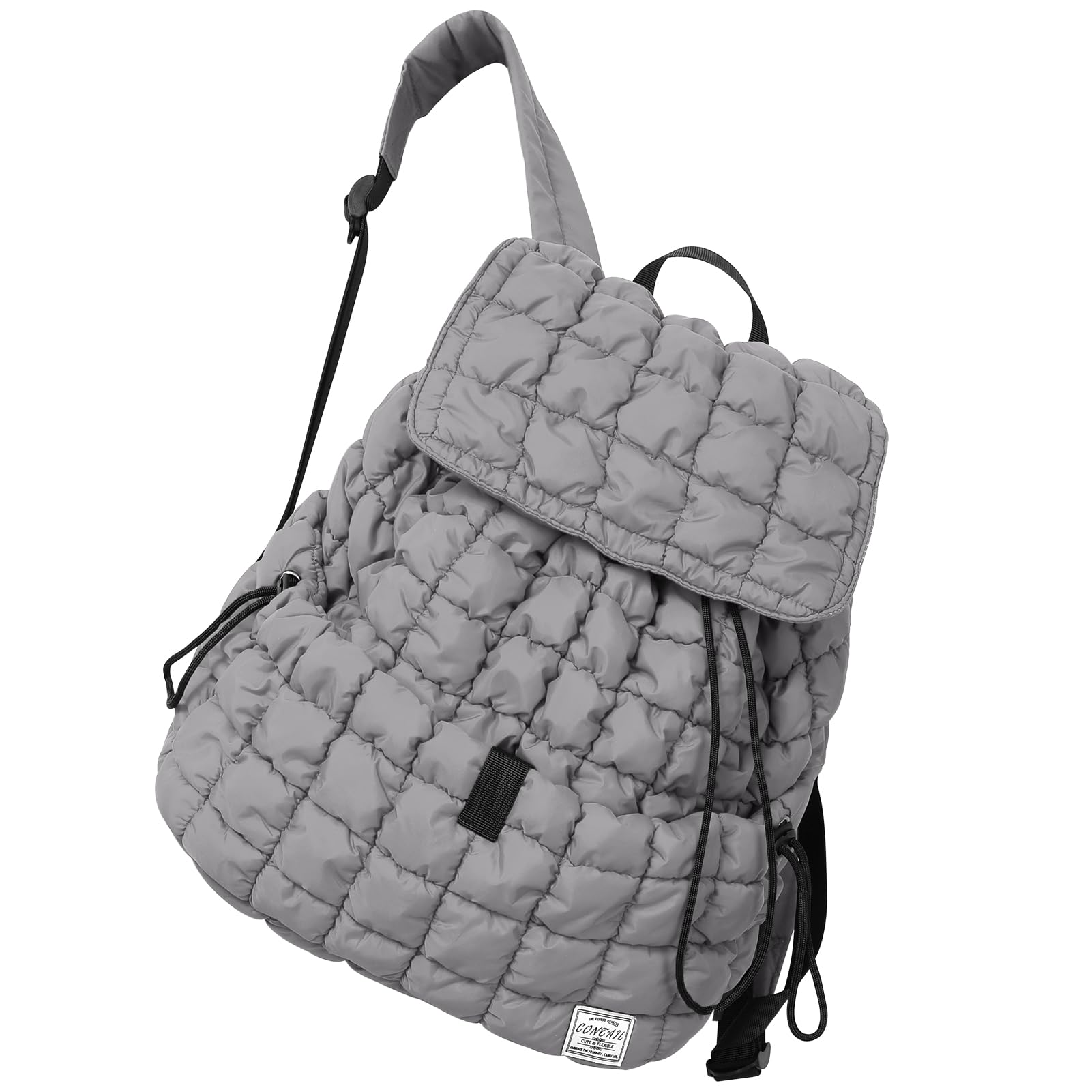CONTAIL 18L 14 Inch Quilted Puffer Backpack - Waterproof Top Flap Drawstring Laptop Backpack for Women & Men, Lightweight Travel Daypack for School, Work, Hiking & Outdoor Activities (Grey)
