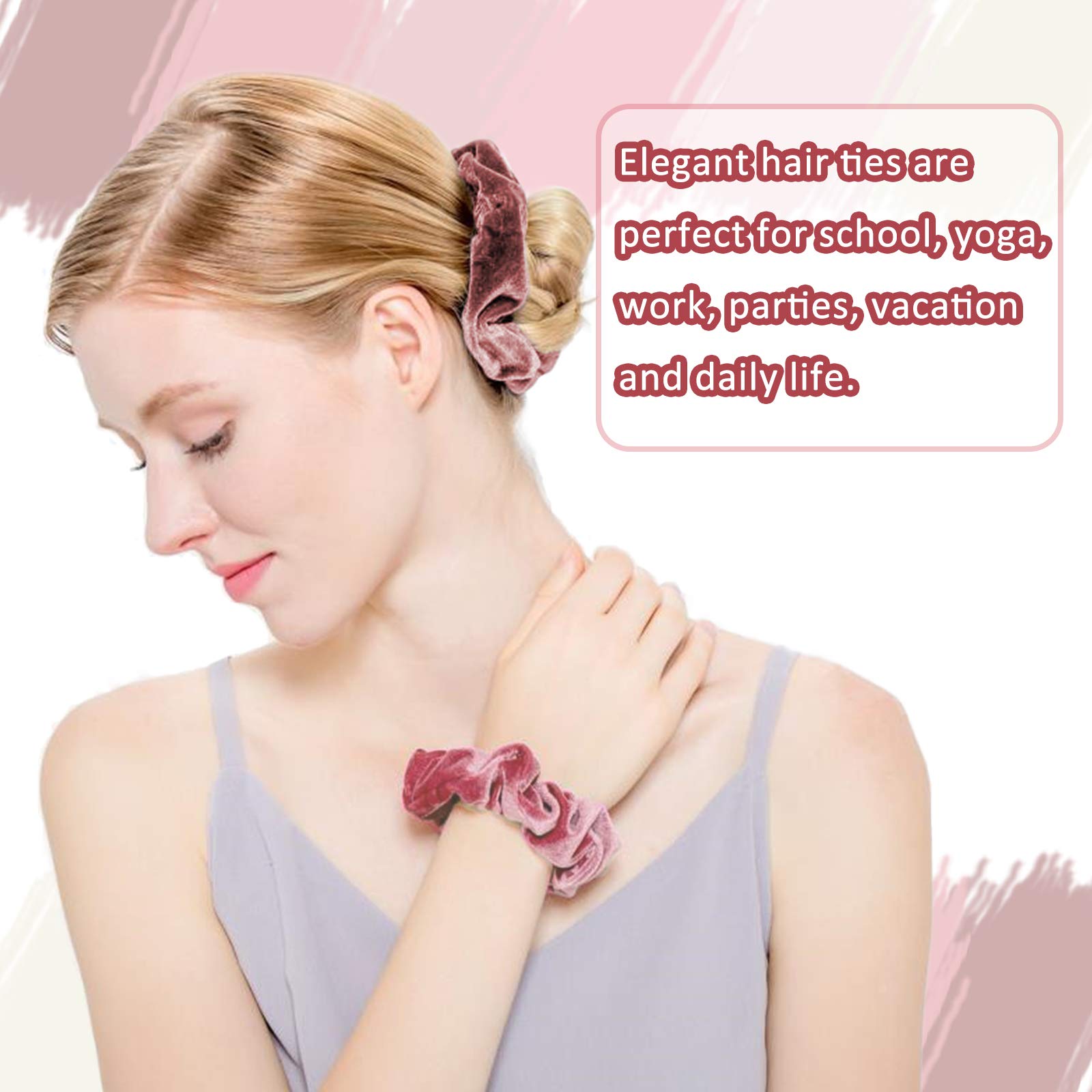 6 Pack Blush Velvet Hair Scrunchies - Soft Elastic Hair Ties for Women & Girls, Cute Ponytail Holders & Hair Accessories | Perfect for School, Work, Gym & Everyday Use