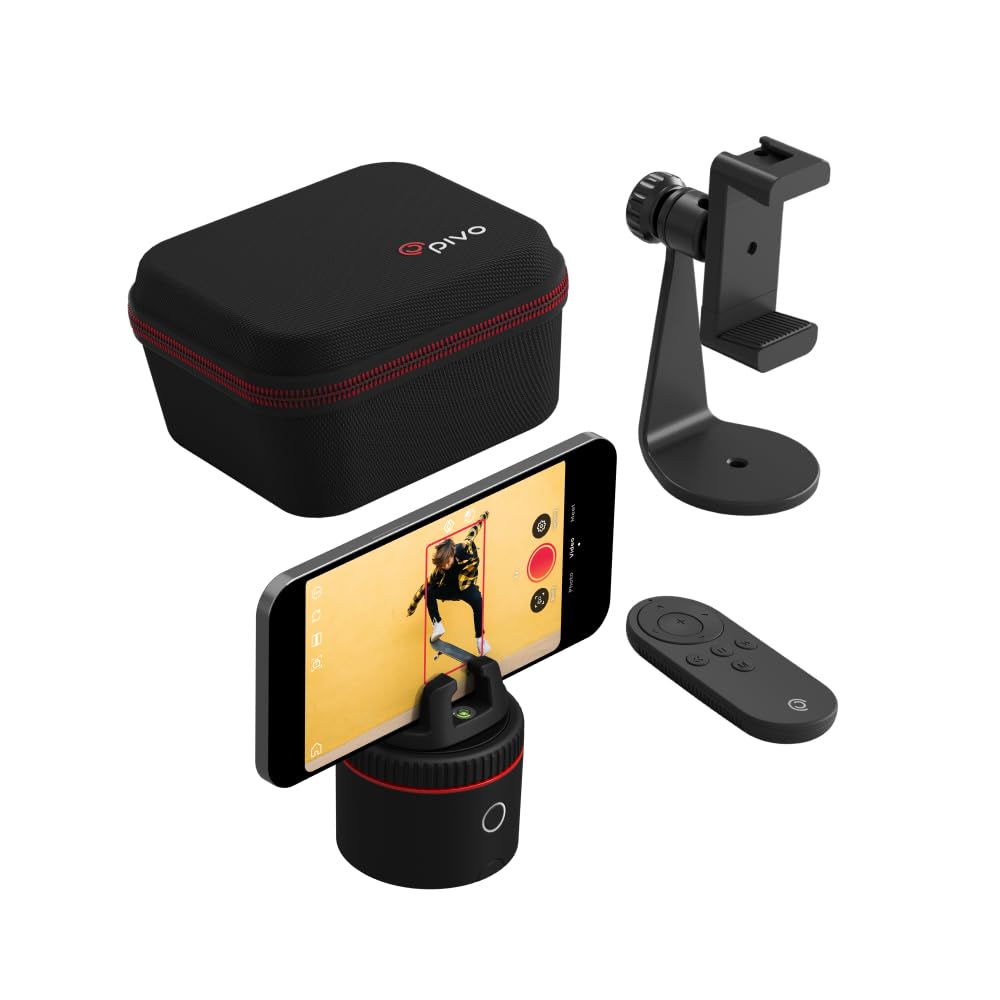 Pivo Pod Classic Auto Tracking Phone Holder - 360° Rotating Smart Mount with Face & Body Tracking for Content Creators | Includes Remote Control & Travel Case | Perfect for Vlogging, Live Streaming & Video Calls