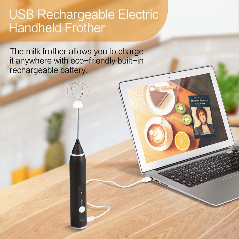 UPMSX Electric Milk Frother Handheld - 3 Speed Rechargeable Stainless Steel Whisk for Coffee, Latte, Cappuccino, Hot Chocolate & Bulletproof Coffee | Perfect for Home, Office & Cafe Use