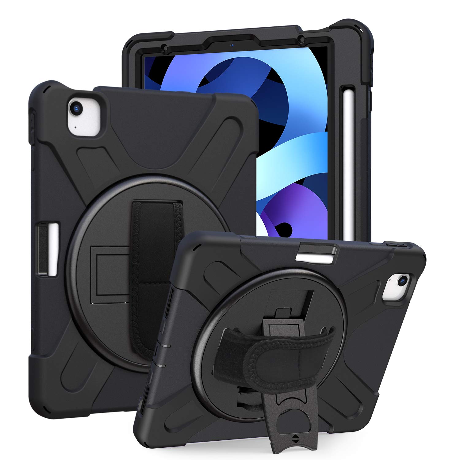 Heavy Duty Shockproof Case for iPad Air 10.9 & iPad Pro 11 (1st/2nd Gen) with Adjustable Hand Strap & Shoulder Sling - Compatible with iPad Air 4 & iPad Pro 11 (2018/2020 Models) - Perfect for Travel, Outdoor Activities & Daily Protection [Shield Black]