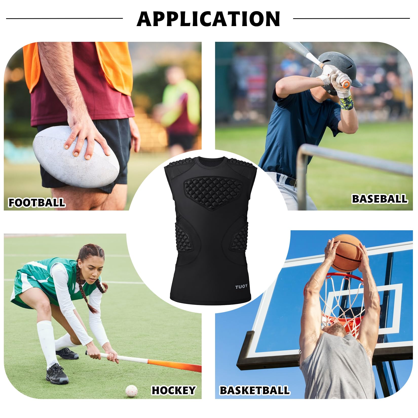 Men's Football Padded Compression Shirt - Baseball Chest Protector with Rib & Heart Guard for Rugby, Lacrosse, Softball | Breathable Protective Undershirt for Sports Training & Games