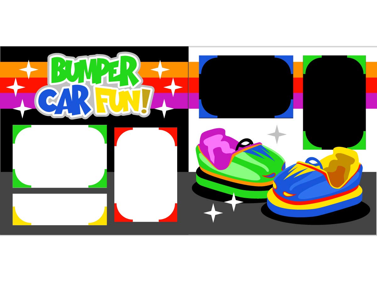 Bumper Car Fun Scrapbook Page Kit - DIY Scrapbooking Supplies for Kids Birthday Party, Carnival Theme, Memory Album Decoration