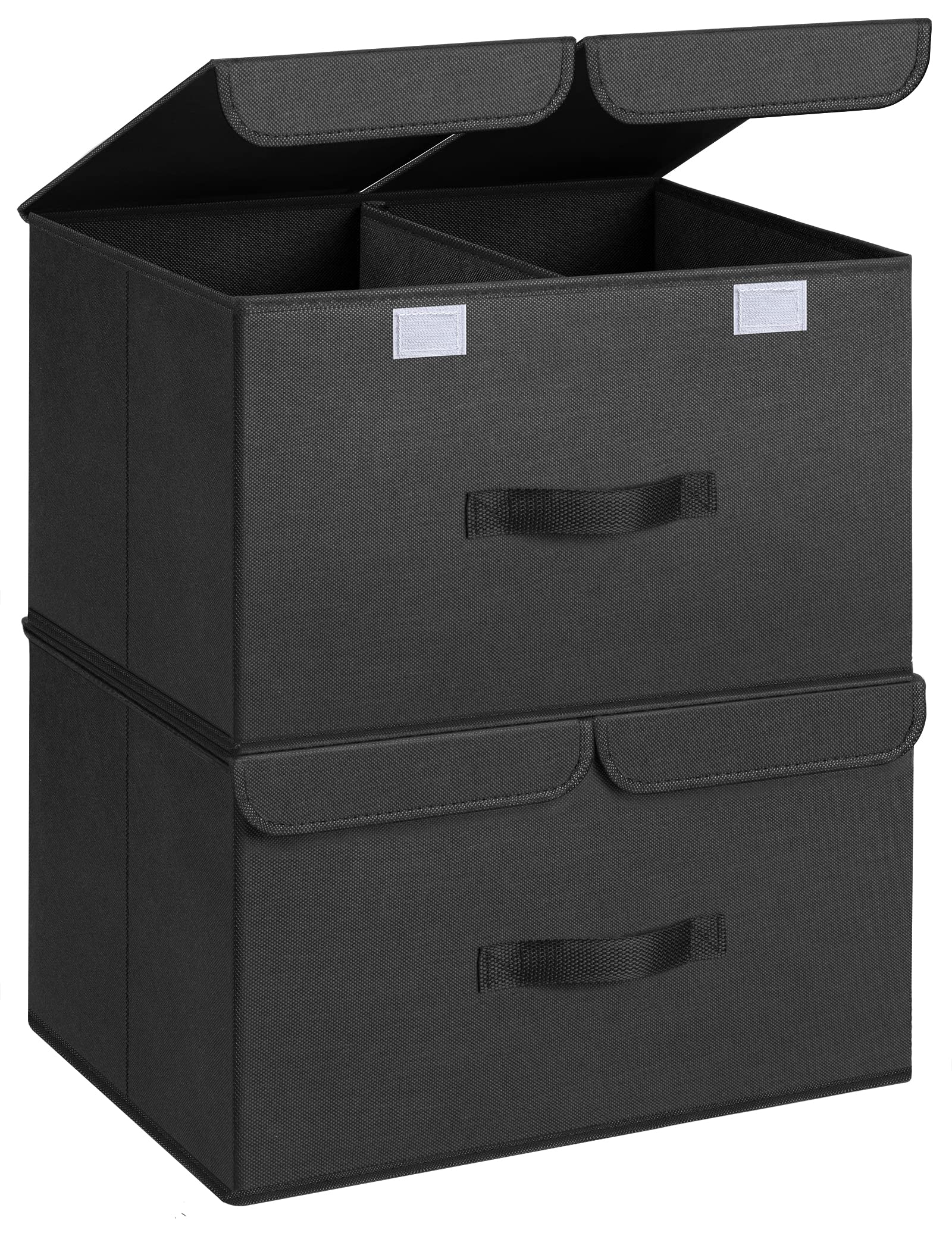 DIMJ Large Storage Cubes (2-Pack) - Foldable Fabric Storage Bins with Handles & Double Lids - Home & Office Organization for Shelves, Closet, Playroom - Perfect for Toys, Books, Clothes & More (Black)