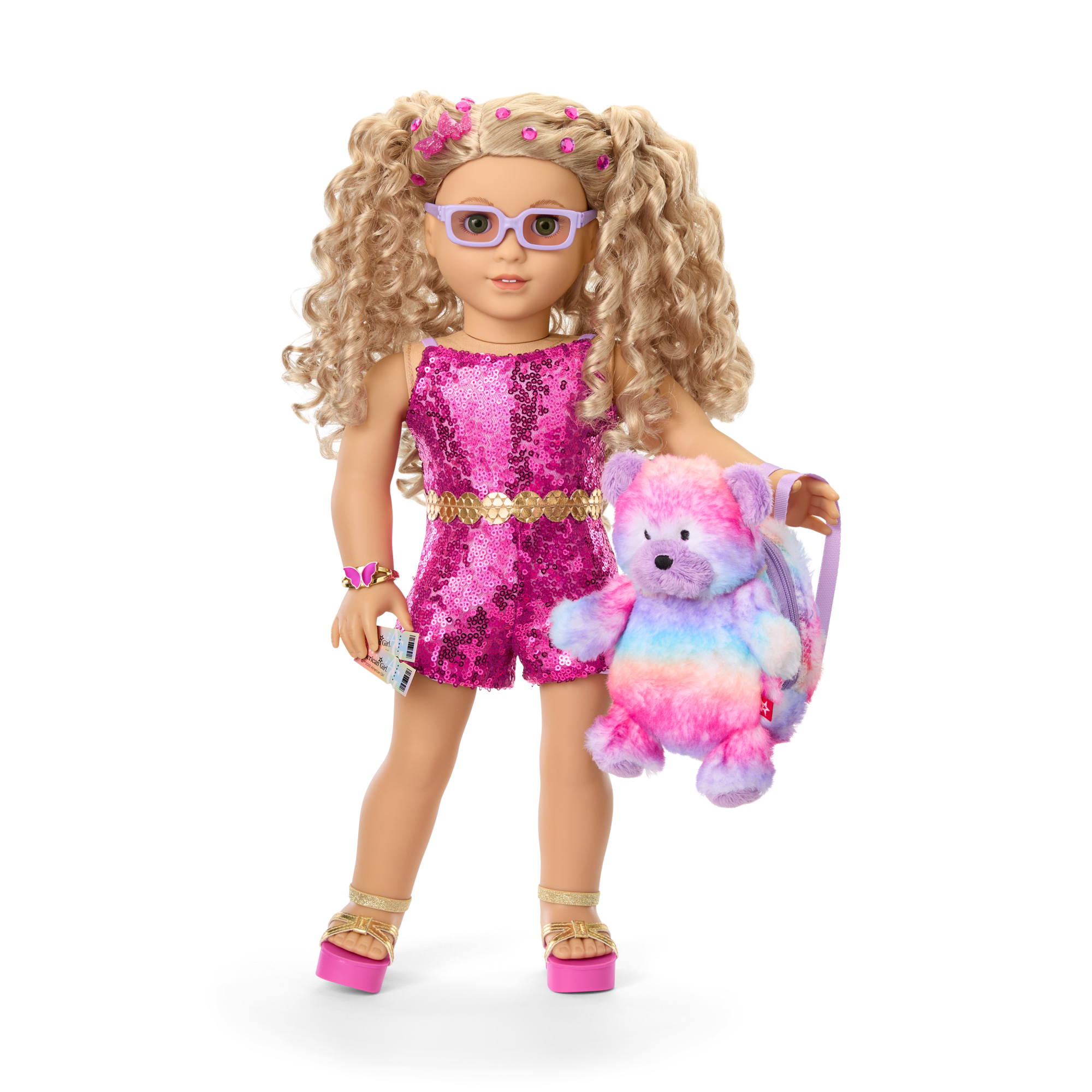 Glam Sparkly Concert Outfit Set with Colorful Teddy Bear Backpack - Perfect for Music Festivals, Raves & Costume Parties
