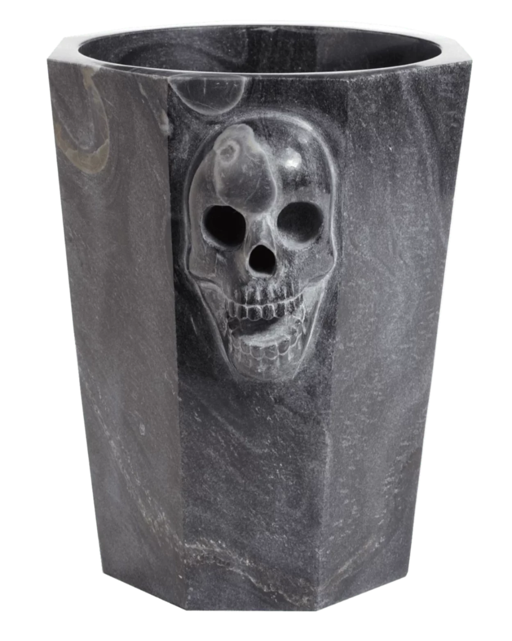 Black Marble Skull Champagne Bucket - Gothic Party Cooler for Wine & Drinks - Perfect for Halloween, Themed Parties & Home Bar Decor